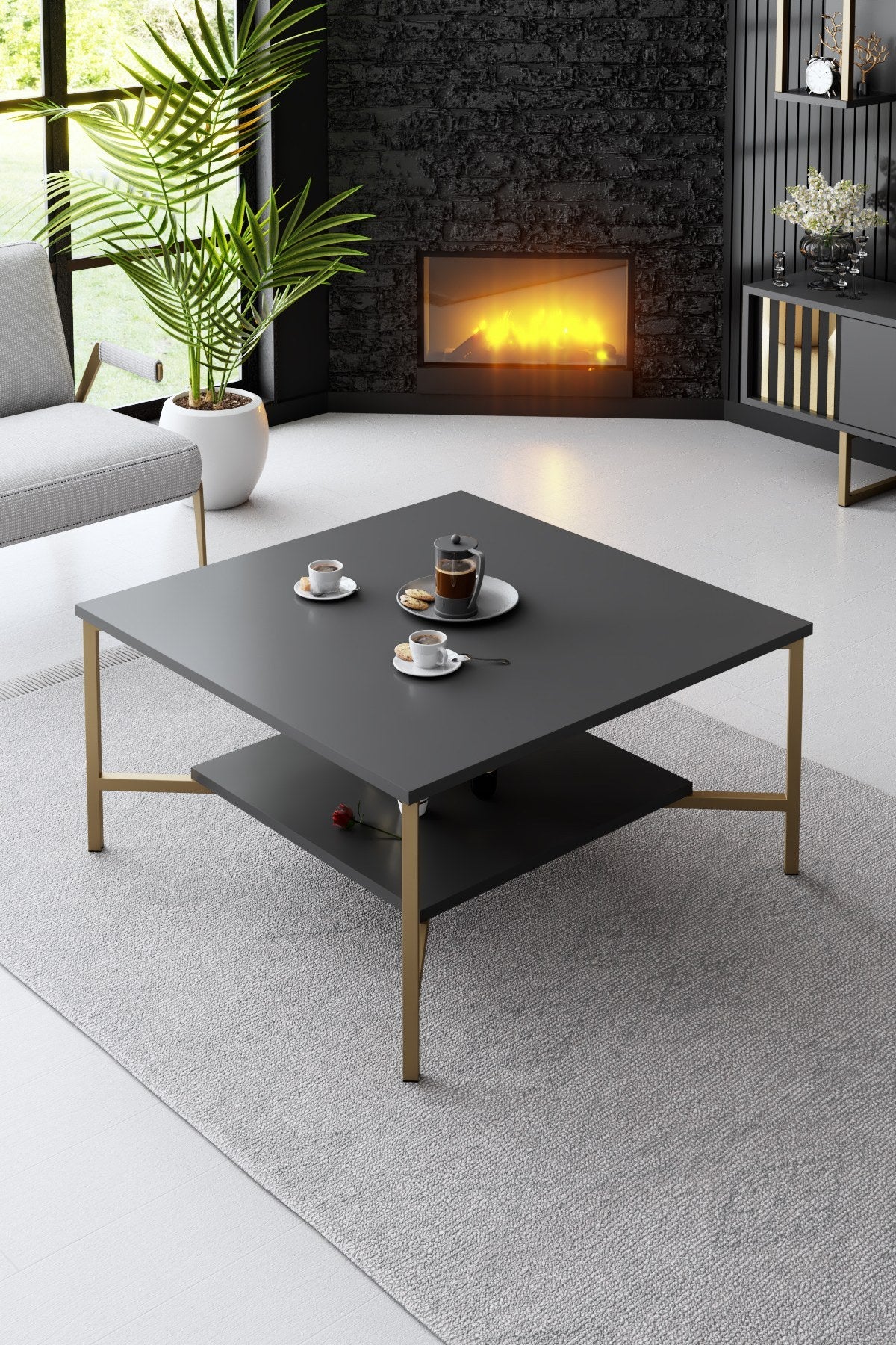Furniture sets - Furniture set Anthracite - Gold - Gold Line - Coffee table + TV Furniture - Dimehouse