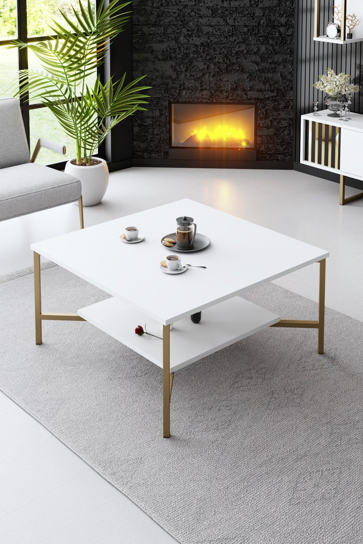Furniture sets - Furniture set White - Gold - Gold Line - Coffee table + TV Furniture - Dimehouse