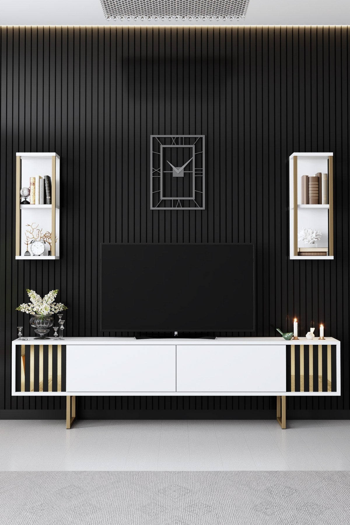 Furniture sets - Furniture set White - Gold - Gold Line - Coffee table + TV Furniture - Dimehouse