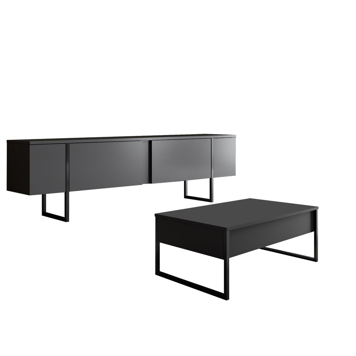 Furniture Sets - Furniture Set Anthracite Luxury - Coffee Table + TV Furniture - Black Frame - Dimehouse