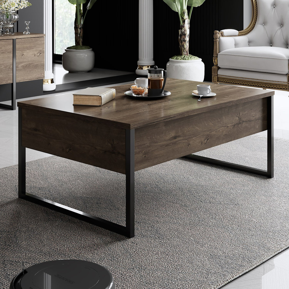 Furniture Sets - Furniture Set Walnut Luxury - Coffee Table + TV Furniture - Black Frame - Dimehouse