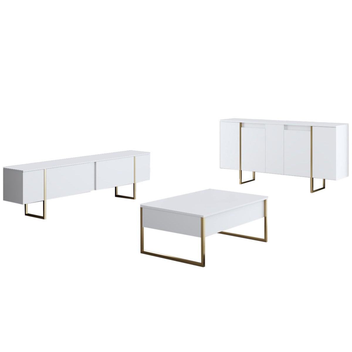 Sideboards - Modern Sideboard White Luxury 160x80x35 - Golden Frame - Dimehouse