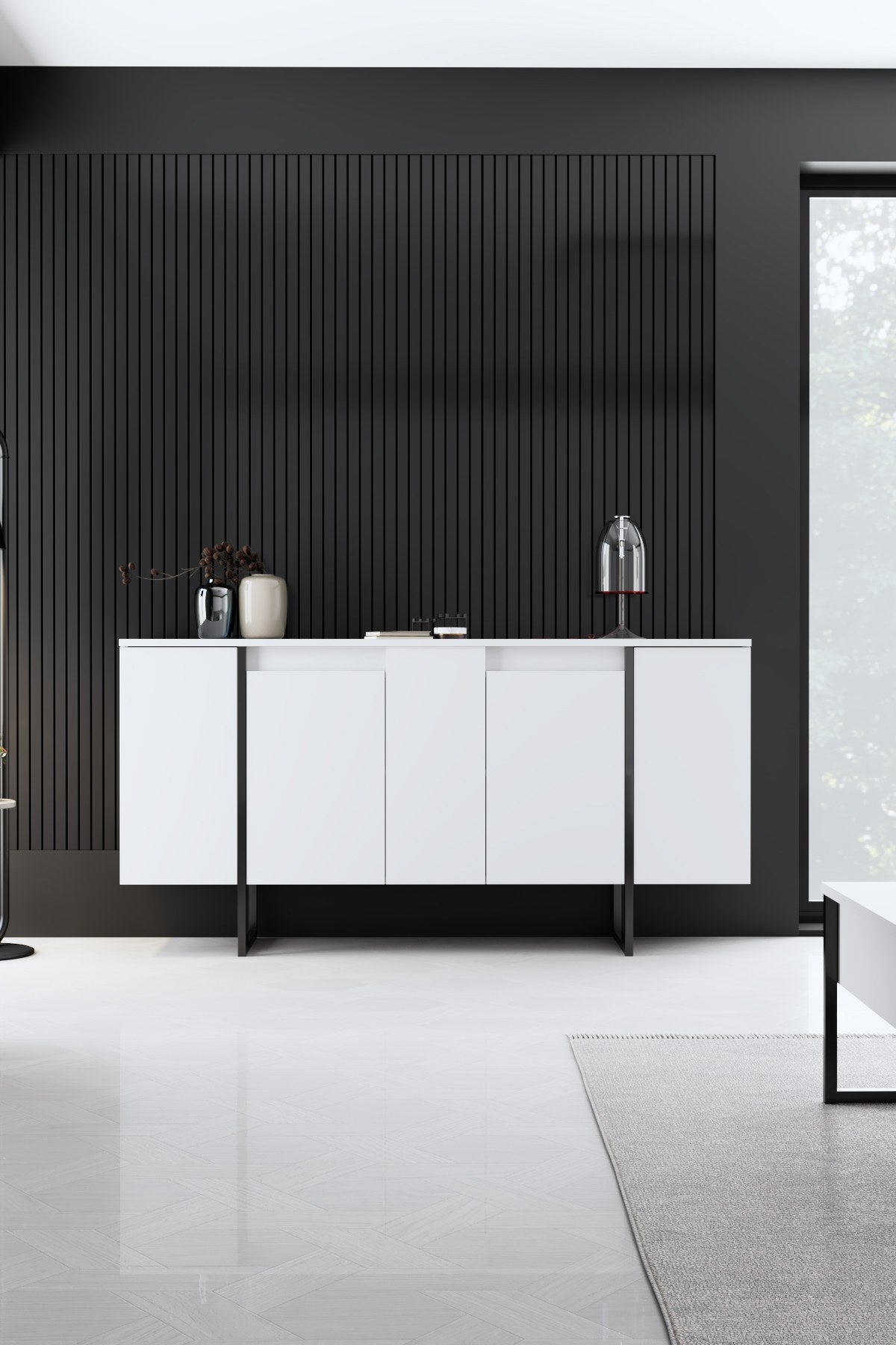 Furniture Sets - Furniture Set White Luxury - Coffee Table + TV Furniture + Dresser - Black Frame - Dimehouse