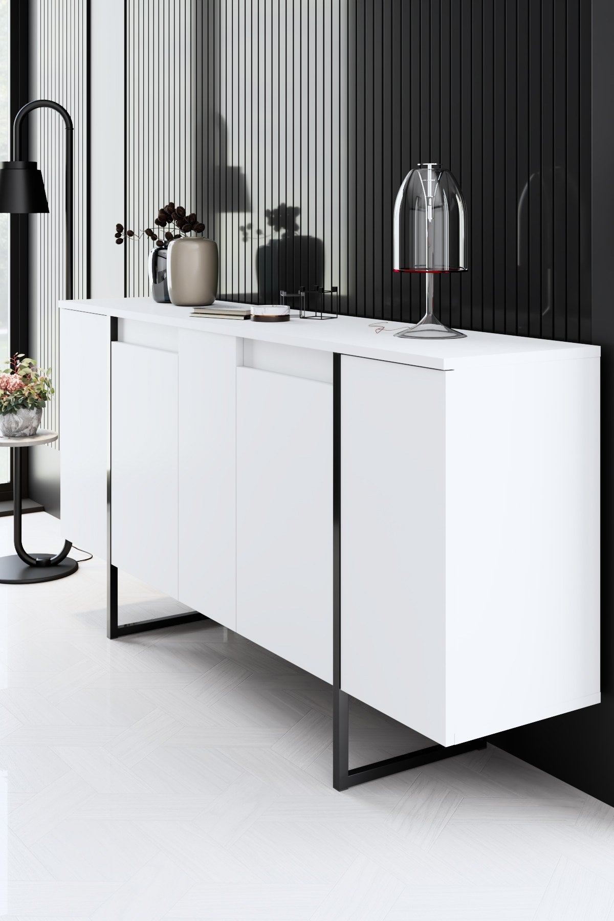 Furniture Sets - Furniture Set White Luxury - Coffee Table + TV Furniture + Dresser - Black Frame - Dimehouse