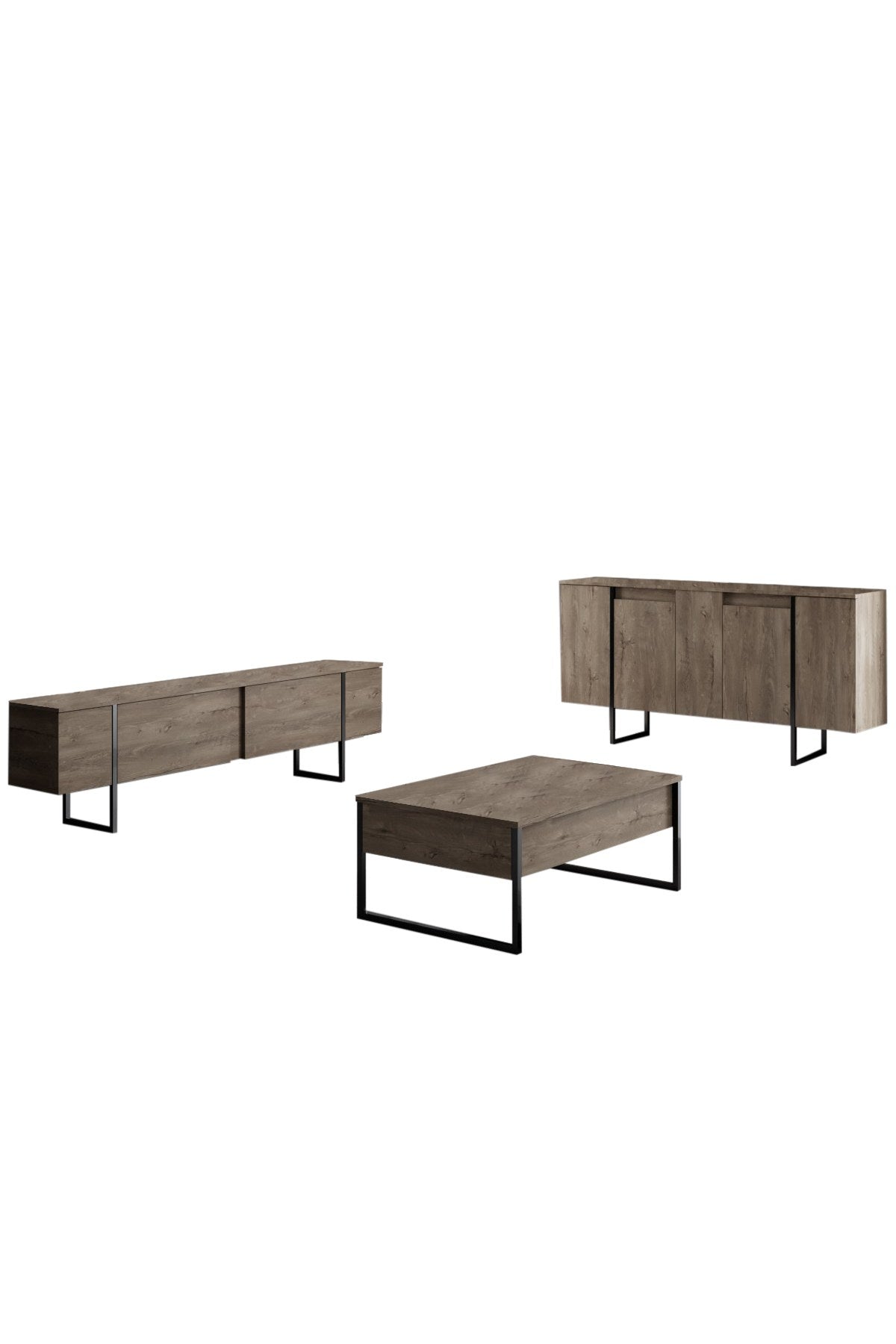 Furniture Sets - Furniture Set Walnut Luxury - Coffee Table + TV Furniture + Dresser - Black Frame - Dimehouse