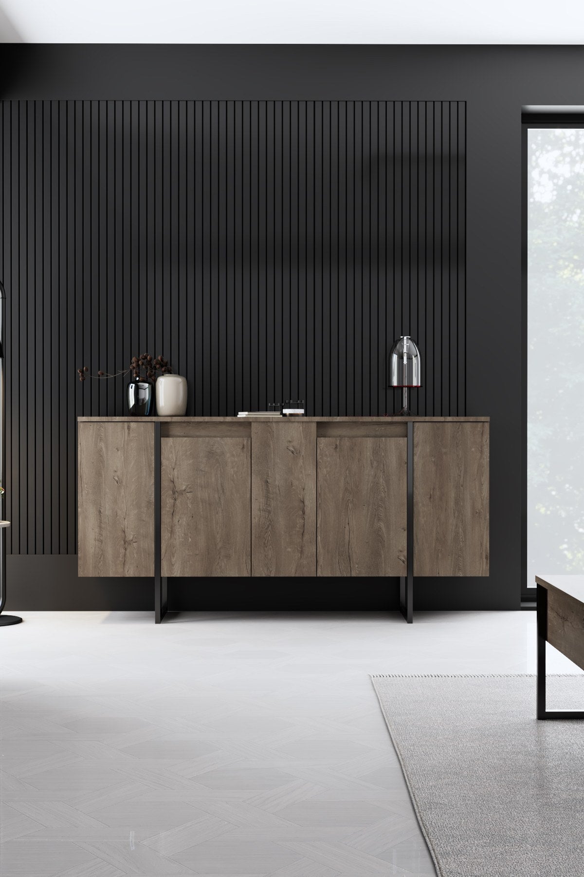 Furniture Sets - Furniture Set Walnut Luxury - Coffee Table + TV Furniture + Dresser - Black Frame - Dimehouse