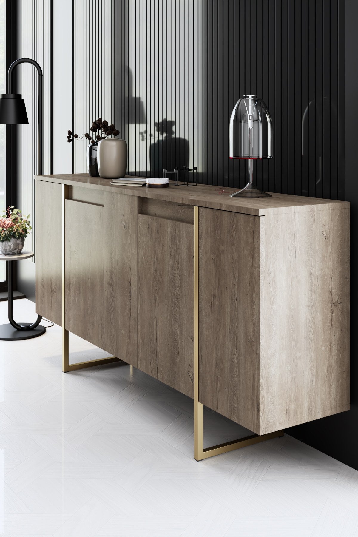 Furniture Sets - Furniture Set Walnut Luxury - Coffee Table + TV Furniture + Sideboard - Golden Frame - Dimehouse