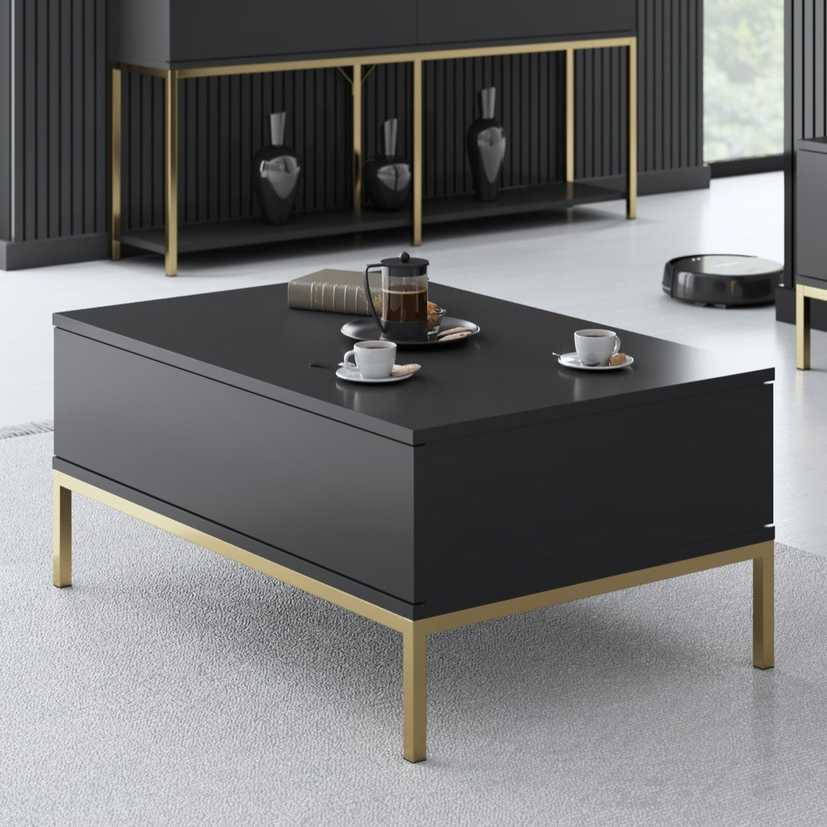 Coffee tables - Rectangular Coffee Table Anthracite Lord 90x60 - Golden Frame - Dimehouse