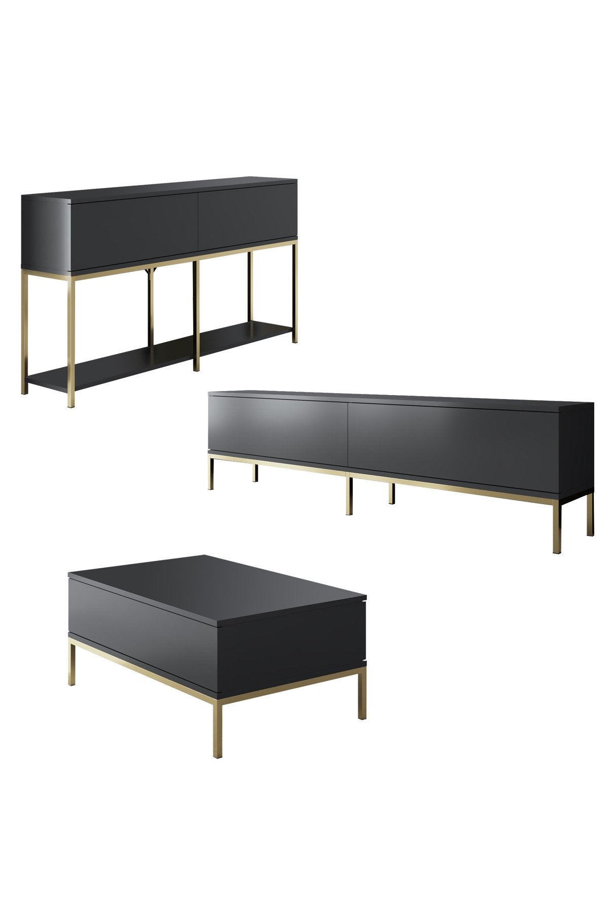 Furniture Sets - Furniture Set Anthracite Lord - Coffee Table + TV Furniture + Sideboard - Golden Frame - Dimehouse