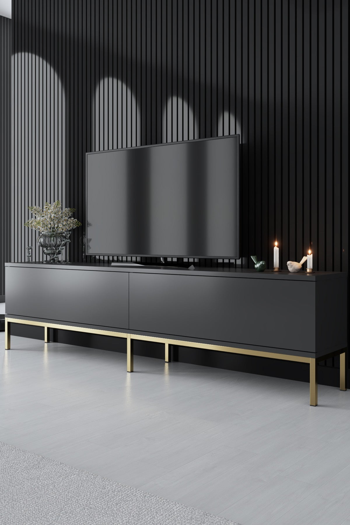 Furniture Sets - Furniture Set Anthracite Lord - Coffee Table + TV Furniture + Sideboard - Golden Frame - Dimehouse