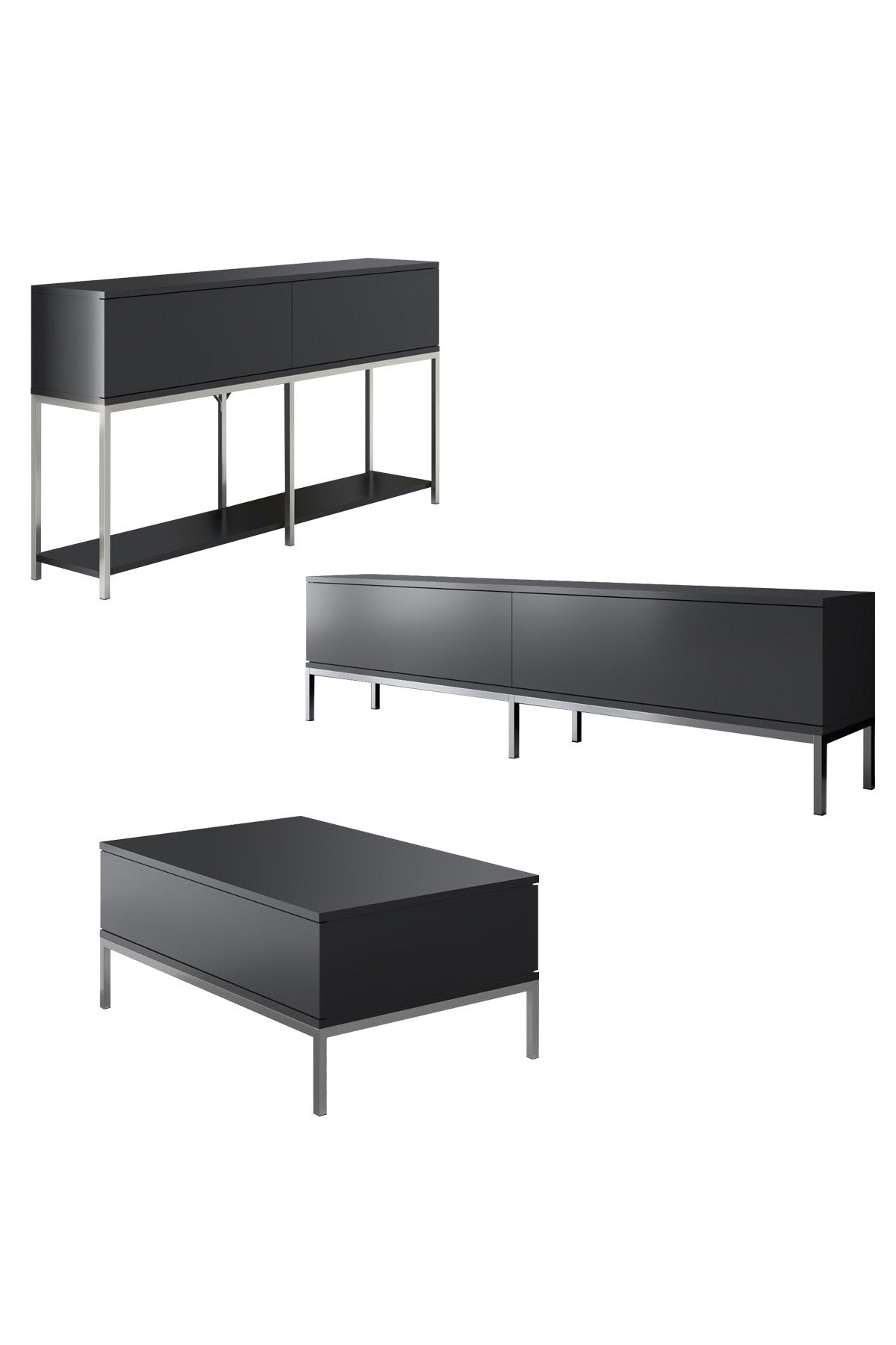 Furniture Sets - Furniture Set Anthracite Lord - Coffee Table + TV Furniture + Sideboard - Silver Frame - Dimehouse