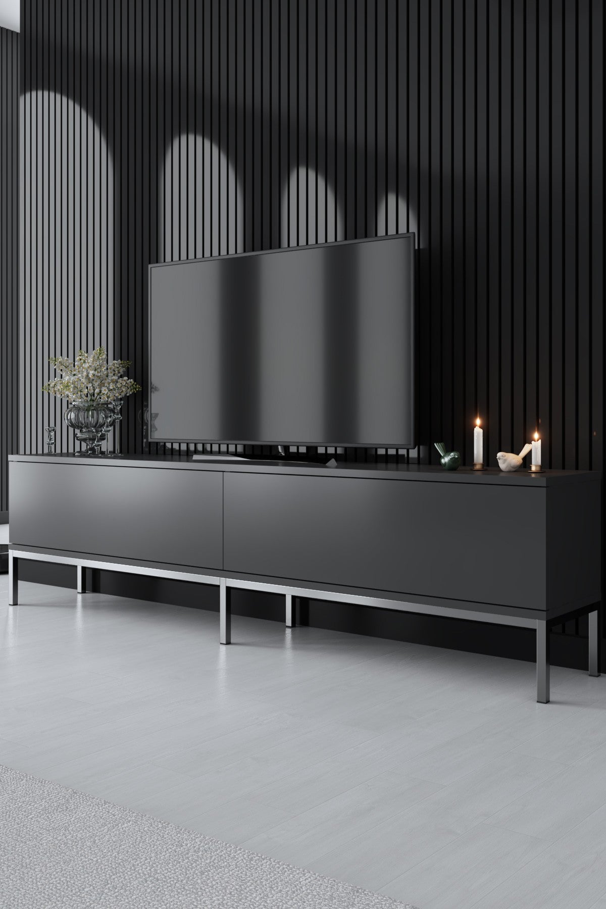Furniture Sets - Furniture Set Anthracite Lord - Coffee Table + TV Furniture + Sideboard - Silver Frame - Dimehouse