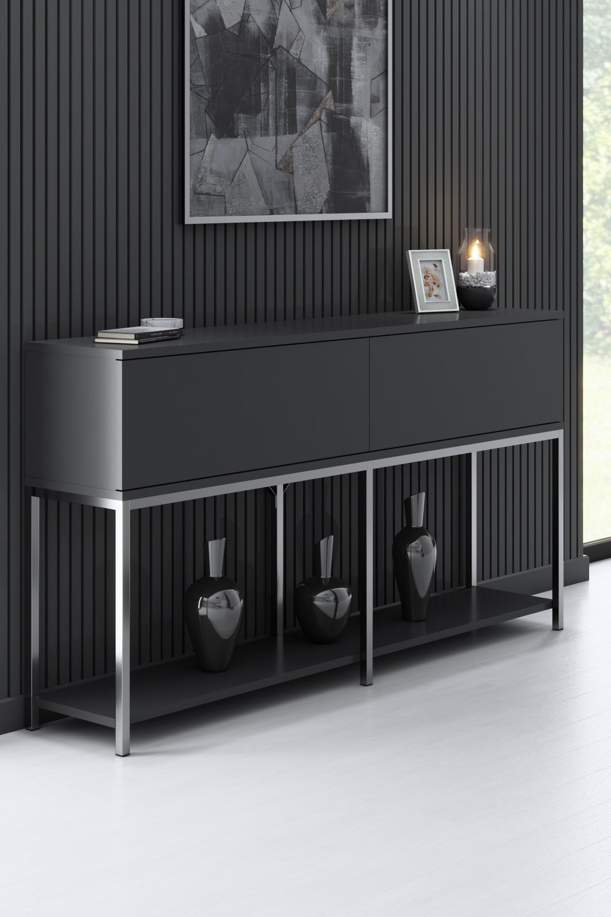 Furniture Sets - Furniture Set Anthracite Lord - Coffee Table + TV Furniture + Sideboard - Silver Frame - Dimehouse
