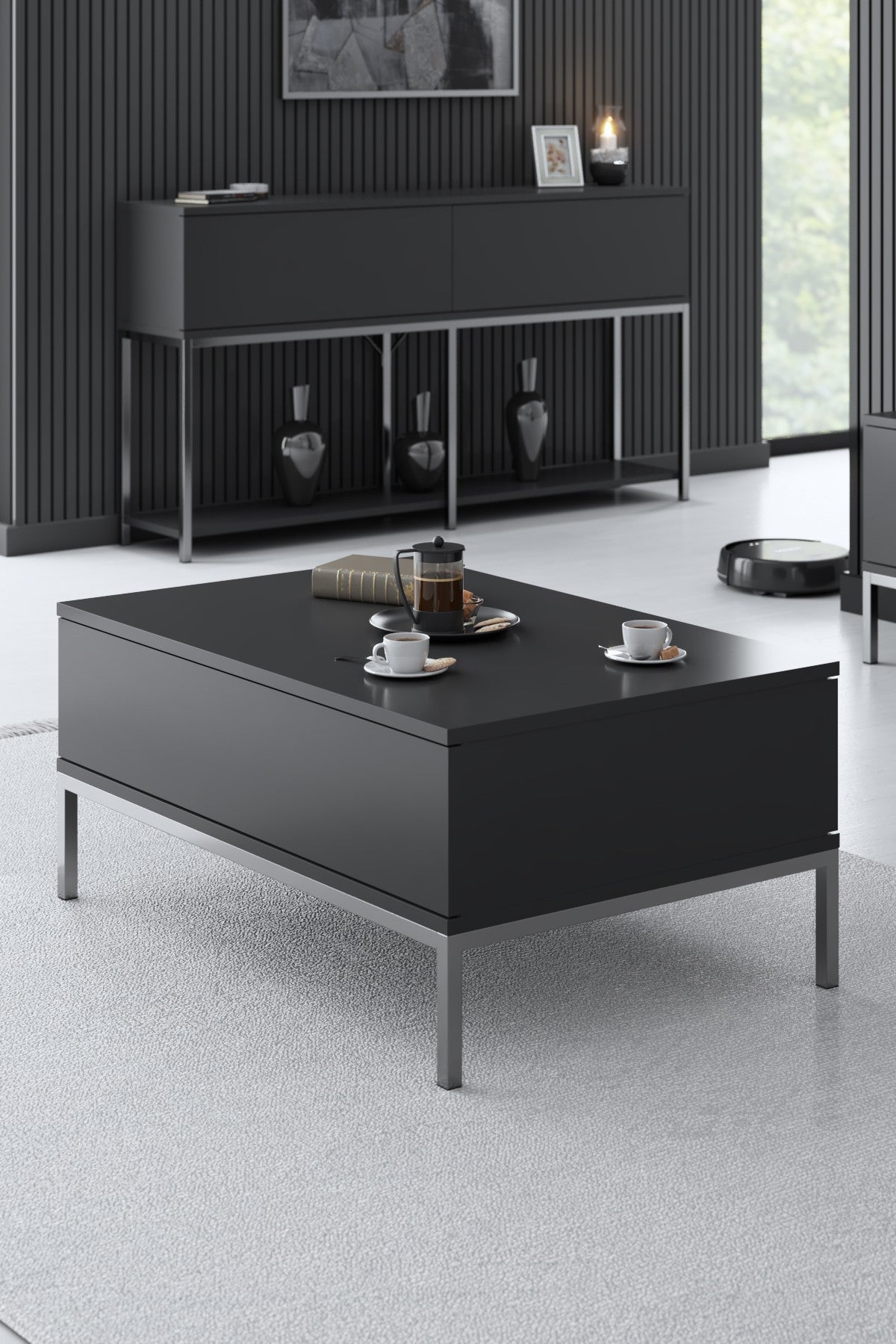 Furniture Sets - Furniture Set Anthracite Lord - Coffee Table + TV Furniture + Sideboard - Silver Frame - Dimehouse