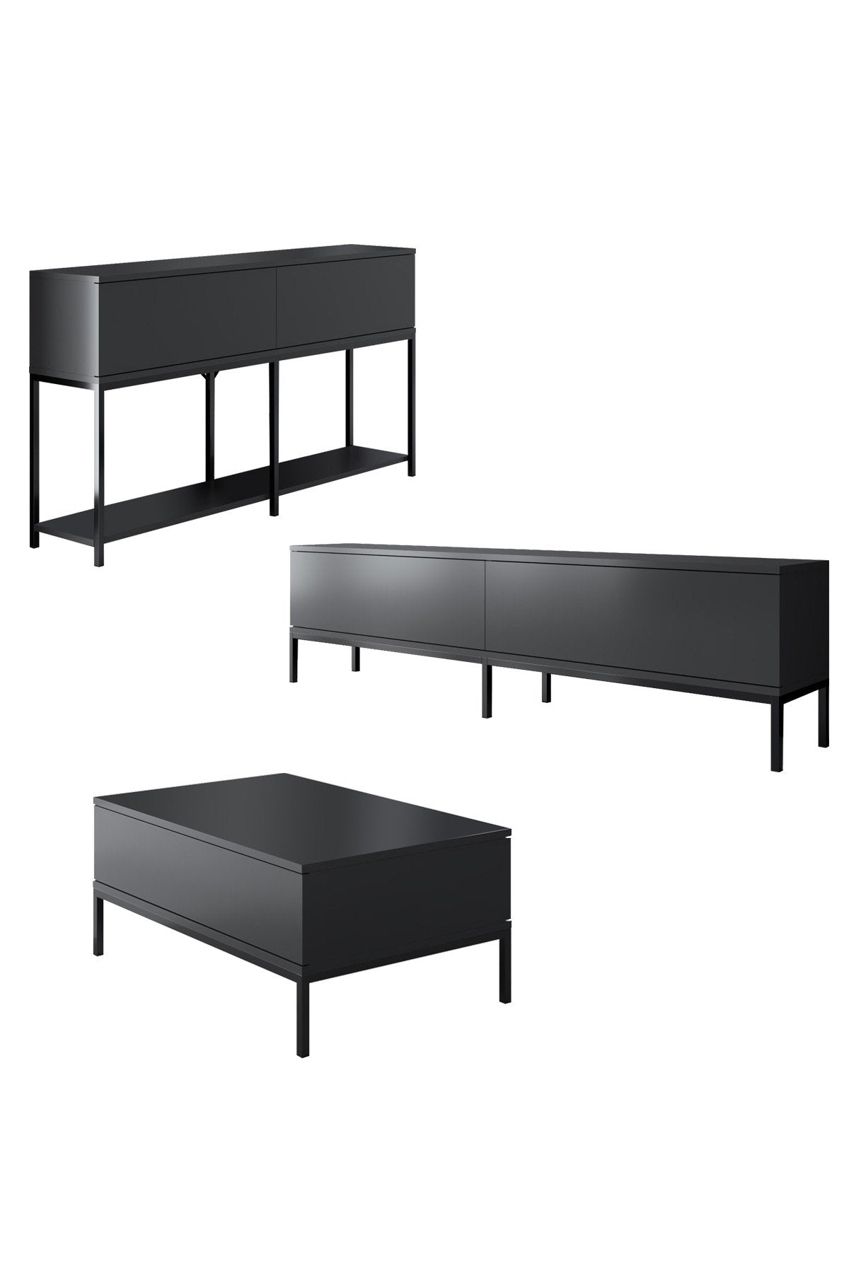 Furniture Sets - Furniture Set Anthracite Lord - Coffee Table + TV Furniture + Sideboard - Black Frame - Dimehouse