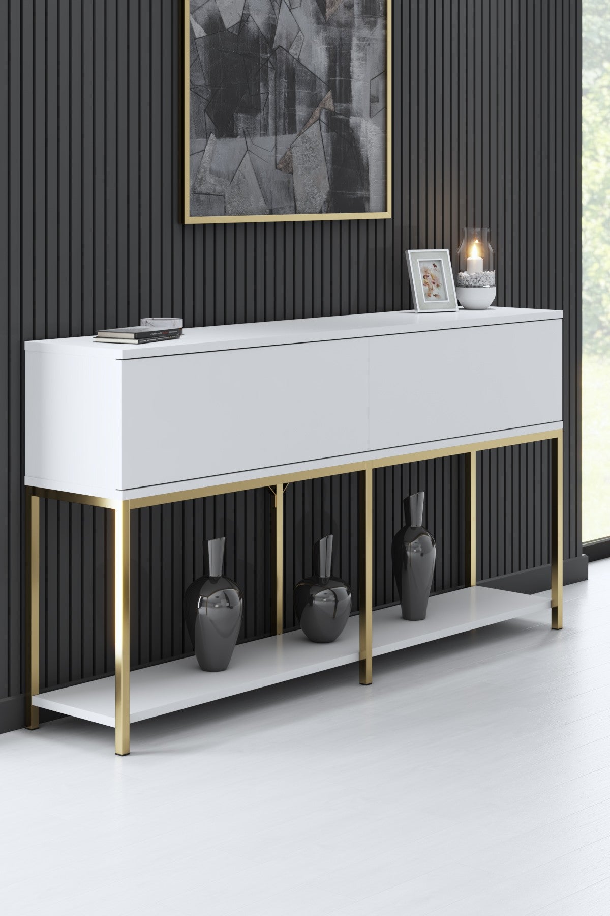 Furniture Sets - Furniture Set White Lord - Coffee Table + TV Furniture + Sideboard - Golden Frame - Dimehouse