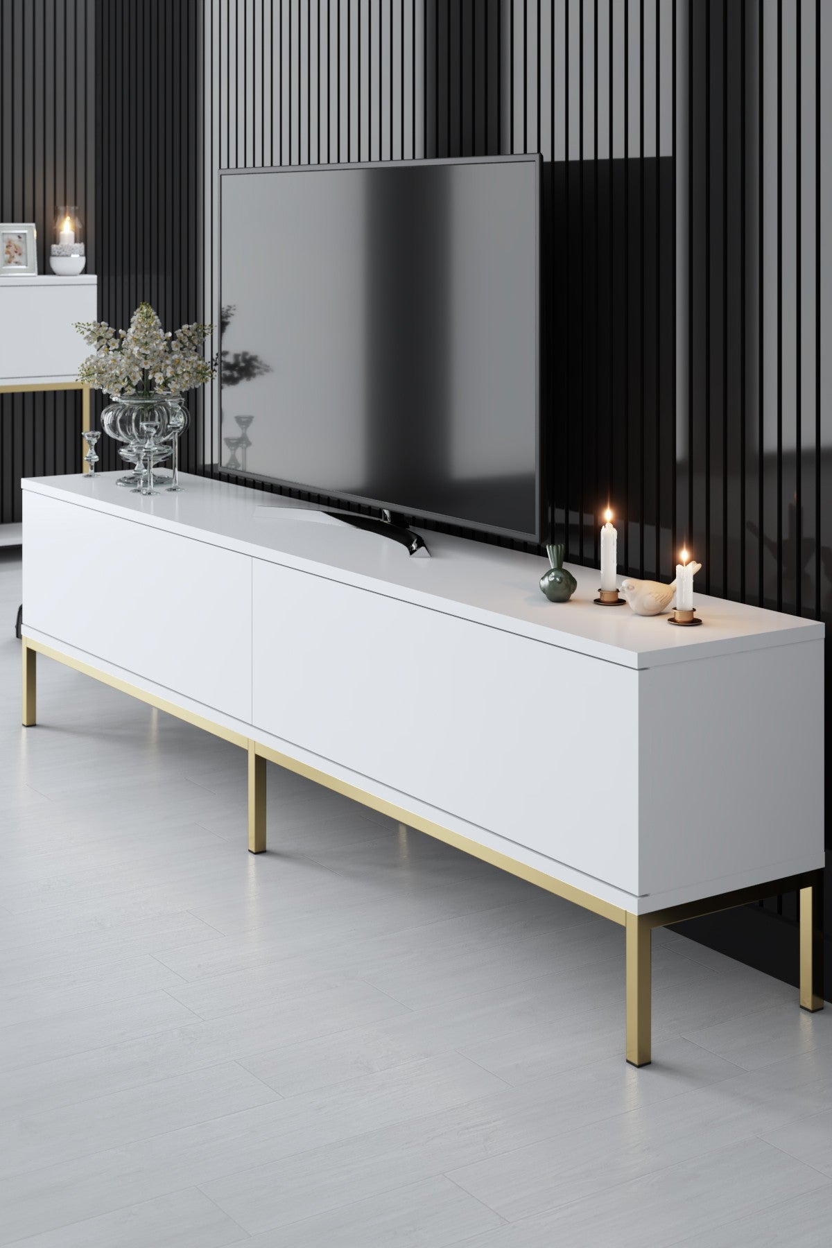Furniture Sets - Furniture Set White Lord - Coffee Table + TV Furniture + Sideboard - Golden Frame - Dimehouse