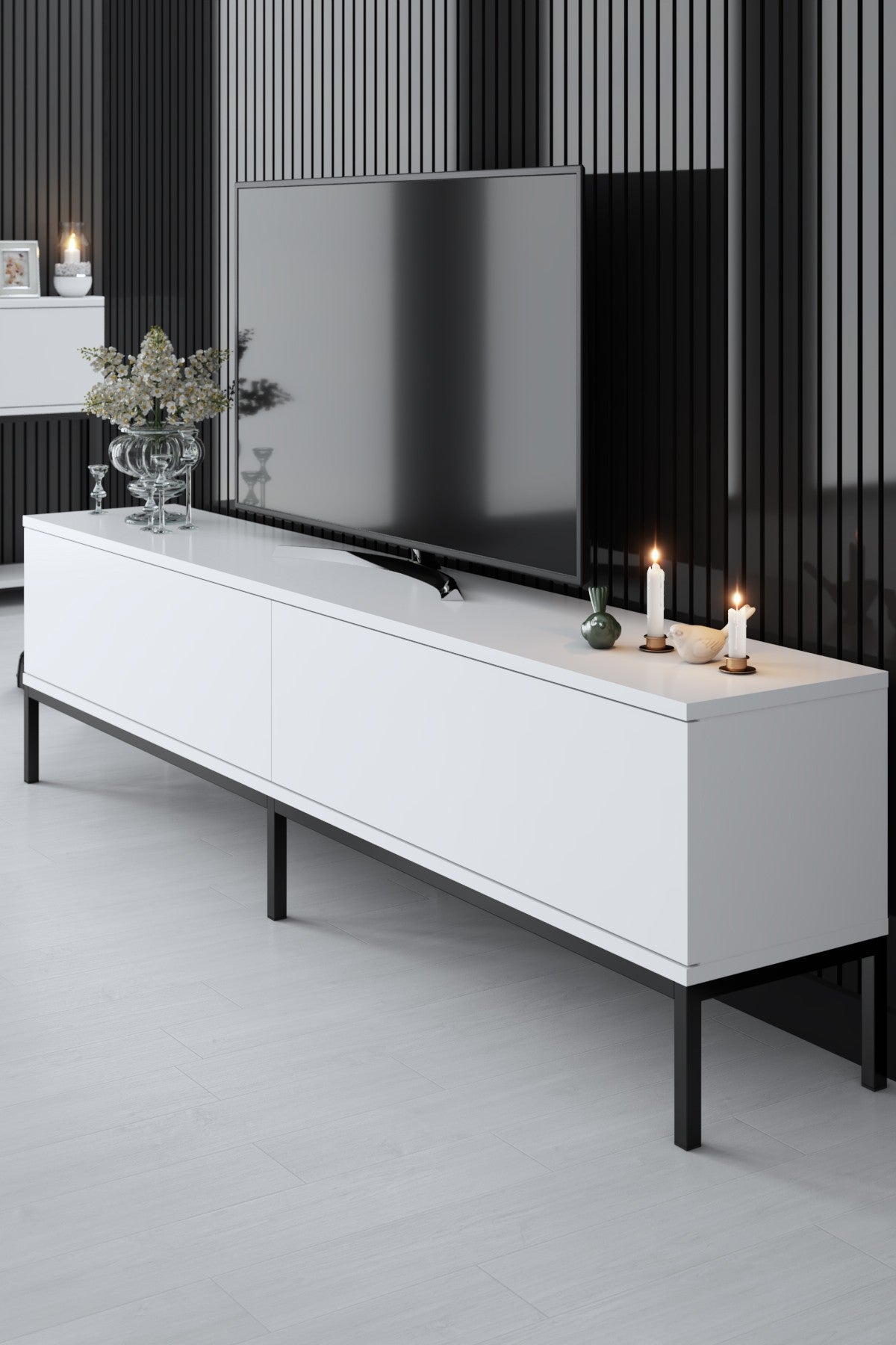 Furniture Sets - Furniture Set White Lord - Coffee Table + TV Furniture + Dresser - Black Frame - Dimehouse