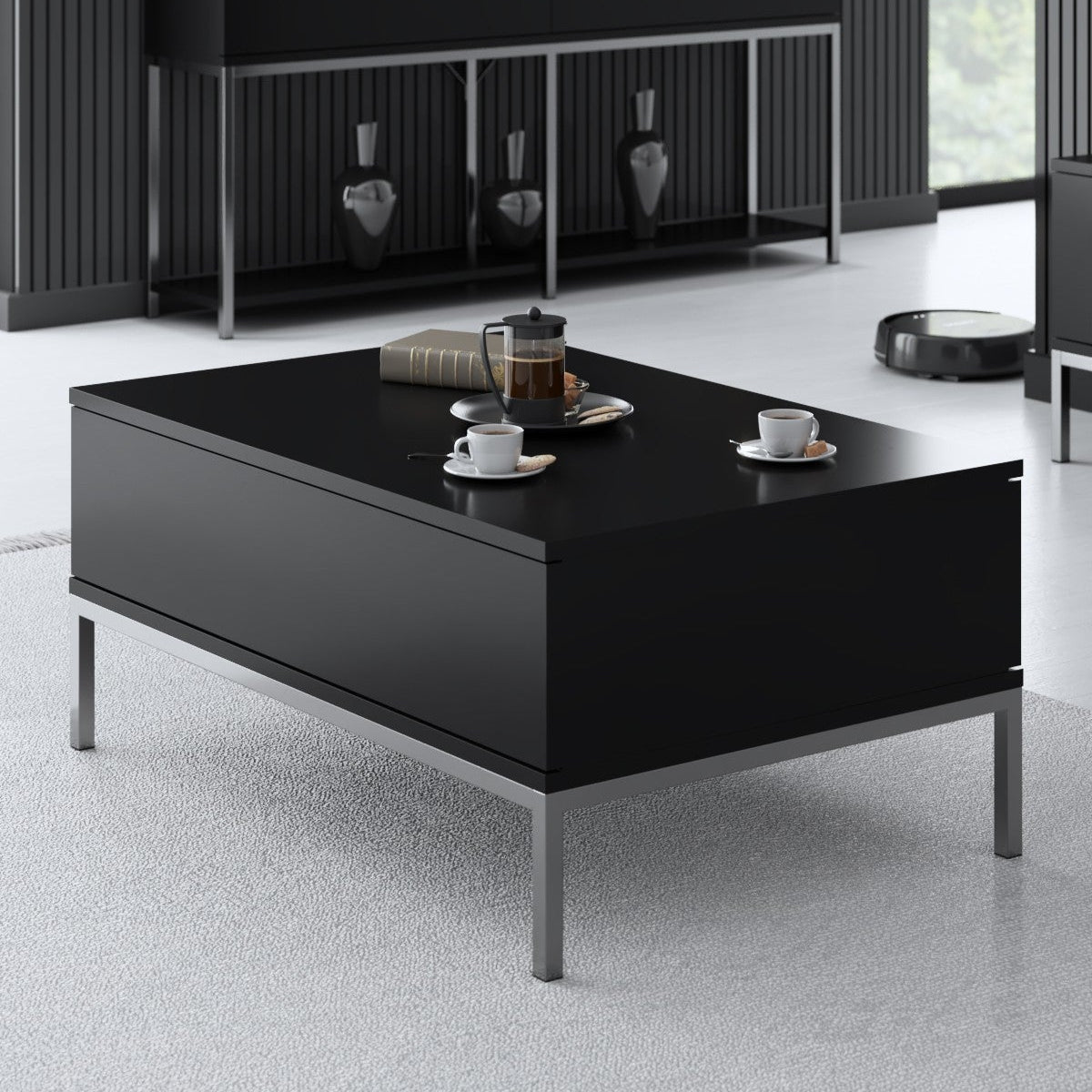 Coffee tables - Rectangular Coffee Table Black Lord 90x60 - Silver Frame - Dimehouse