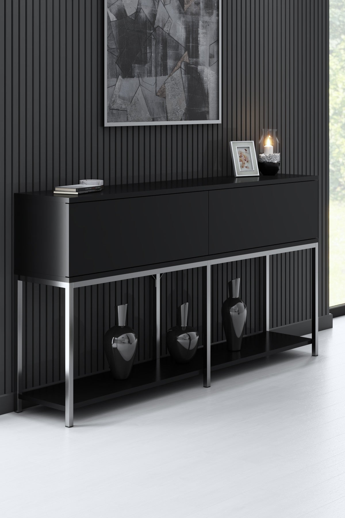 Furniture Sets - Furniture Set Black Lord - Coffee Table + TV Furniture + Sideboard - Silver Frame - Dimehouse