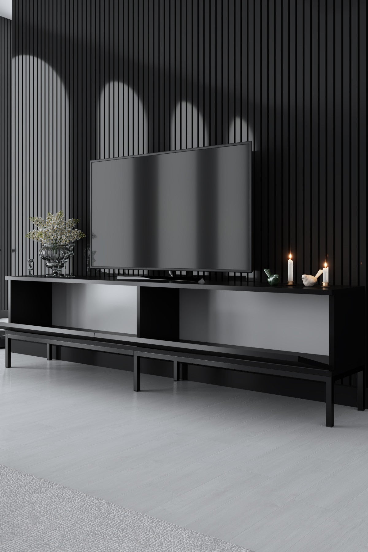 TV Furniture - TV Furniture Lord Black Melamine 180x47x30 cm - Dimehouse