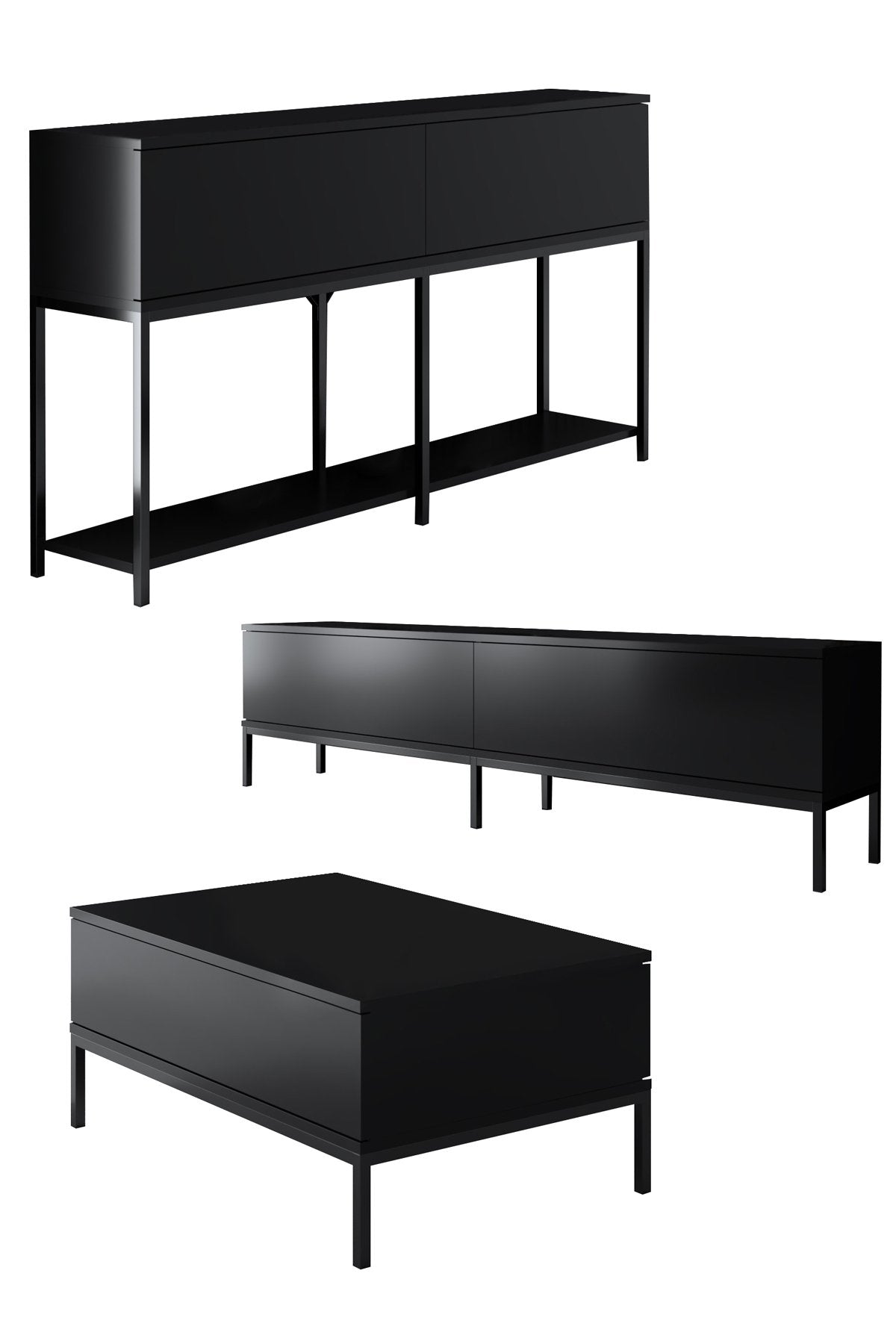 Furniture Sets - Furniture Set Black Lord - Coffee Table + TV Furniture + Dresser - Black Frame - Dimehouse