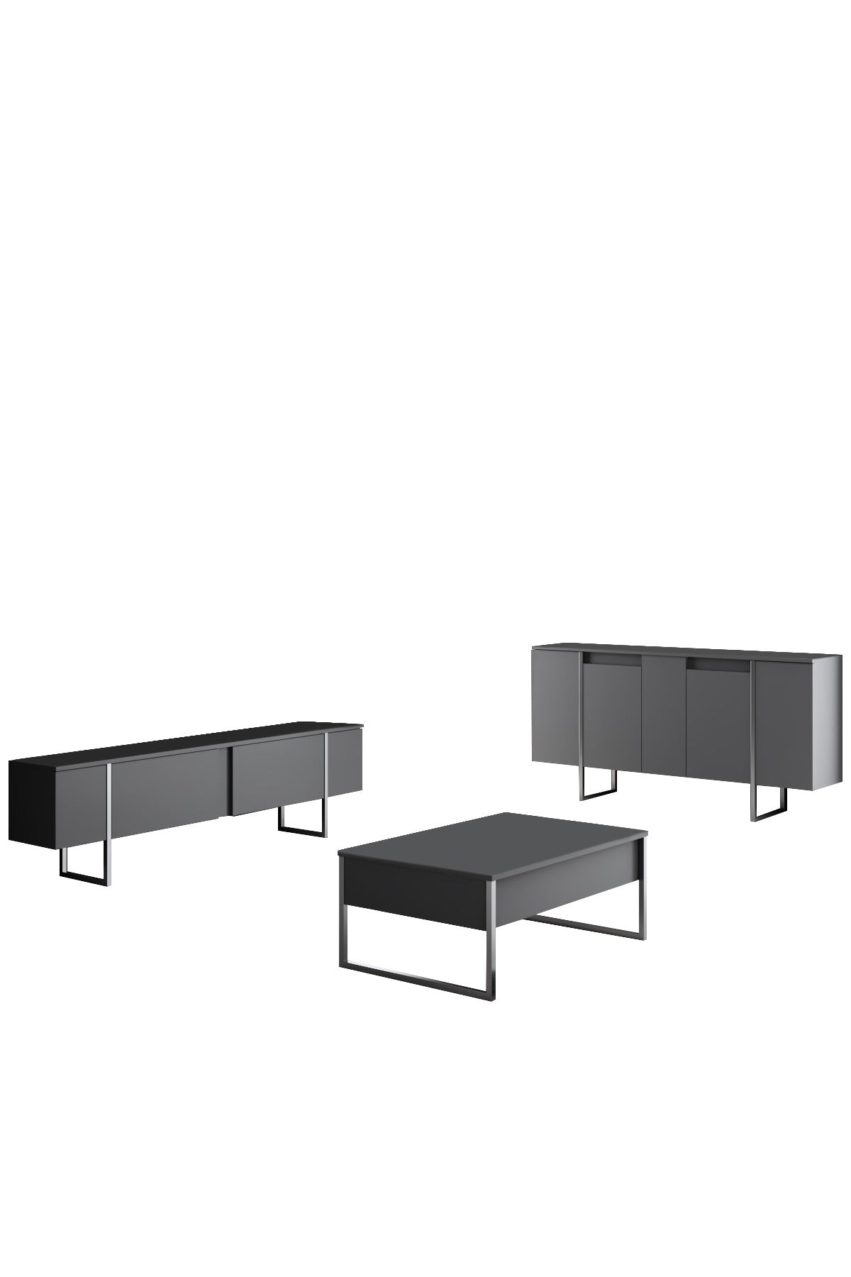 Furniture Sets - Furniture Set Anthracite Luxury - Coffee Table + TV Furniture + Sideboard - Silver Frame - Dimehouse