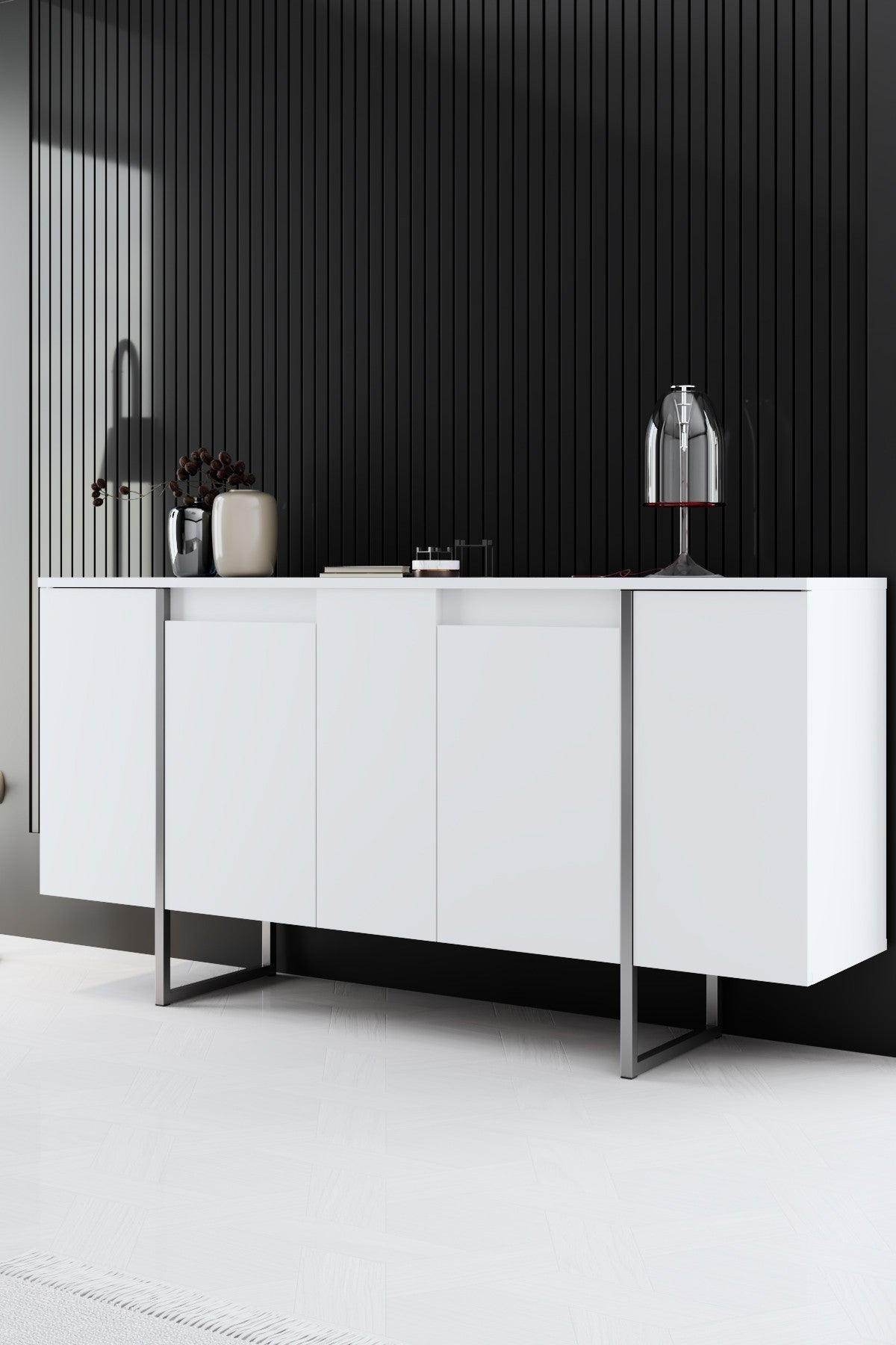 Furniture sets - Furniture set White Luxury - Coffee table + TV Furniture + Dresser Luxury - Silver Frame - Dimehouse