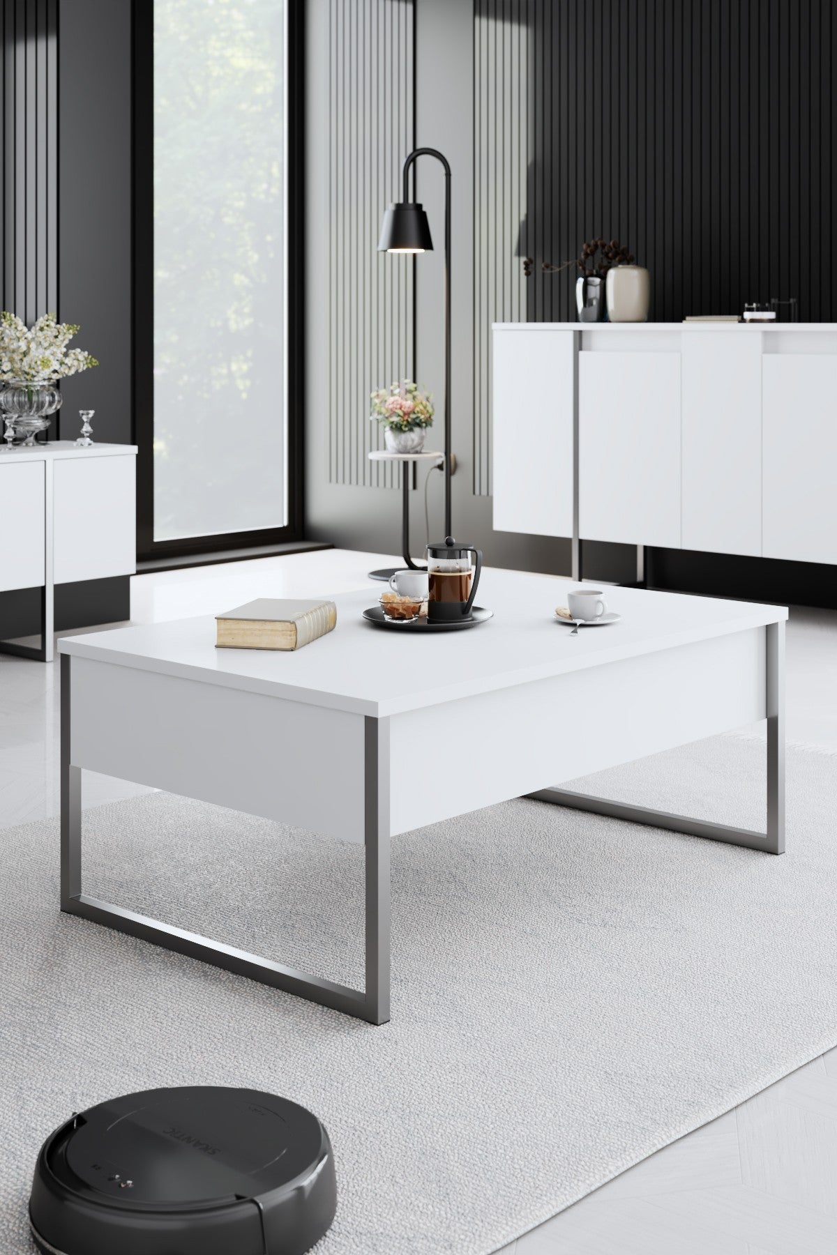 Furniture sets - Furniture set White Luxury - Coffee table + TV Furniture + Dresser Luxury - Silver Frame - Dimehouse