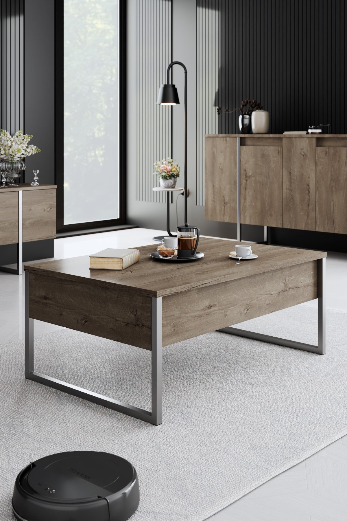 Furniture Sets - Furniture Set Walnut Luxury - Coffee Table + TV Furniture + Sideboard - Silver Frame - Dimehouse