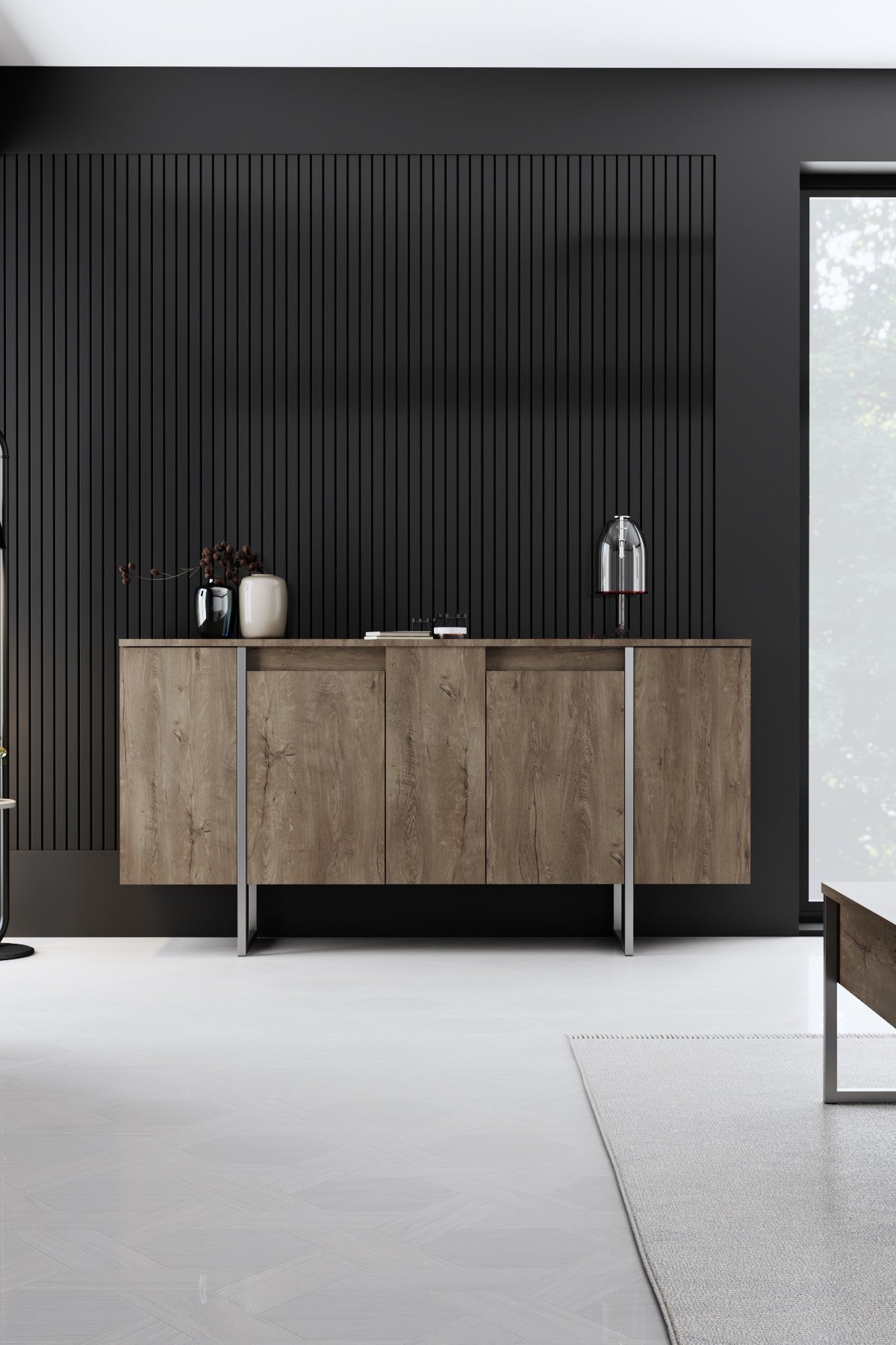 Furniture Sets - Furniture Set Walnut Luxury - Coffee Table + TV Furniture + Sideboard - Silver Frame - Dimehouse