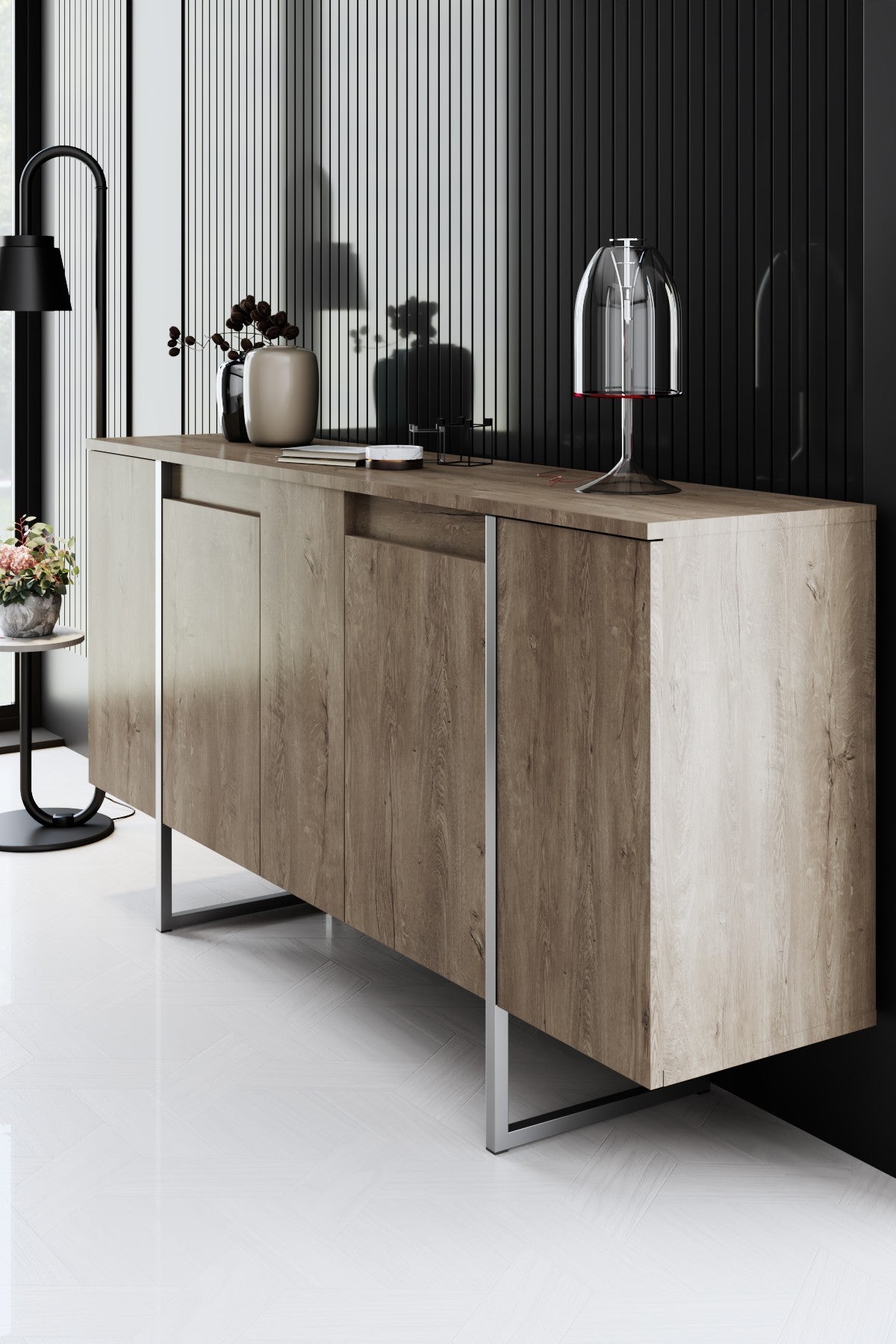 Furniture Sets - Furniture Set Walnut Luxury - Coffee Table + TV Furniture + Sideboard - Silver Frame - Dimehouse