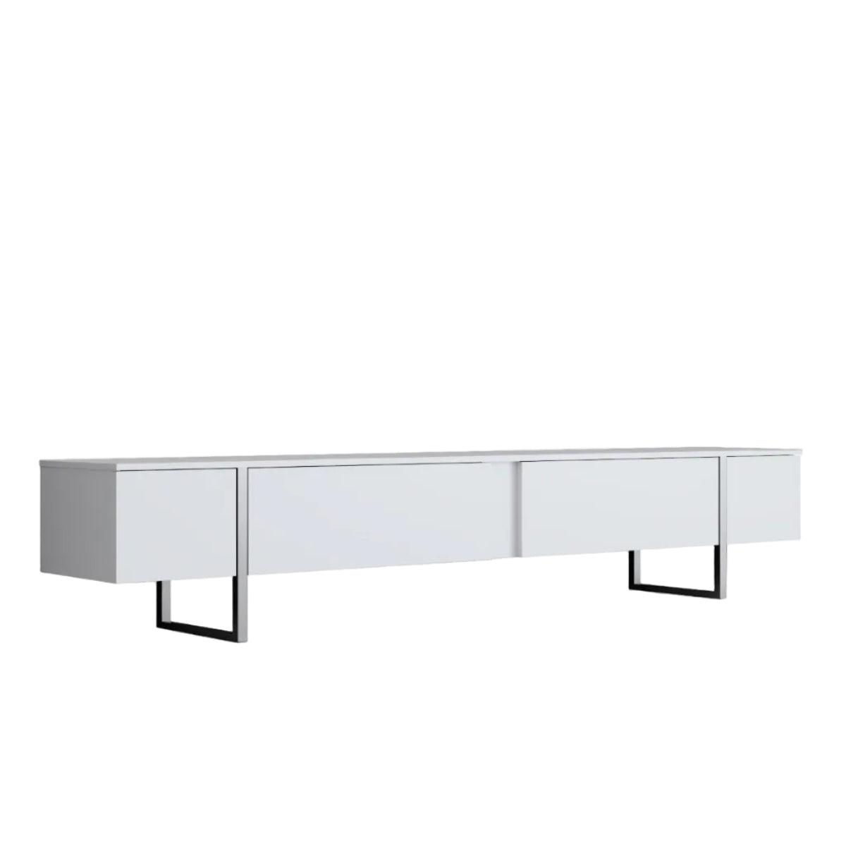 TV Furniture - TV Furniture White Luxury 180x50x30 - Silver Frame - Dimehouse