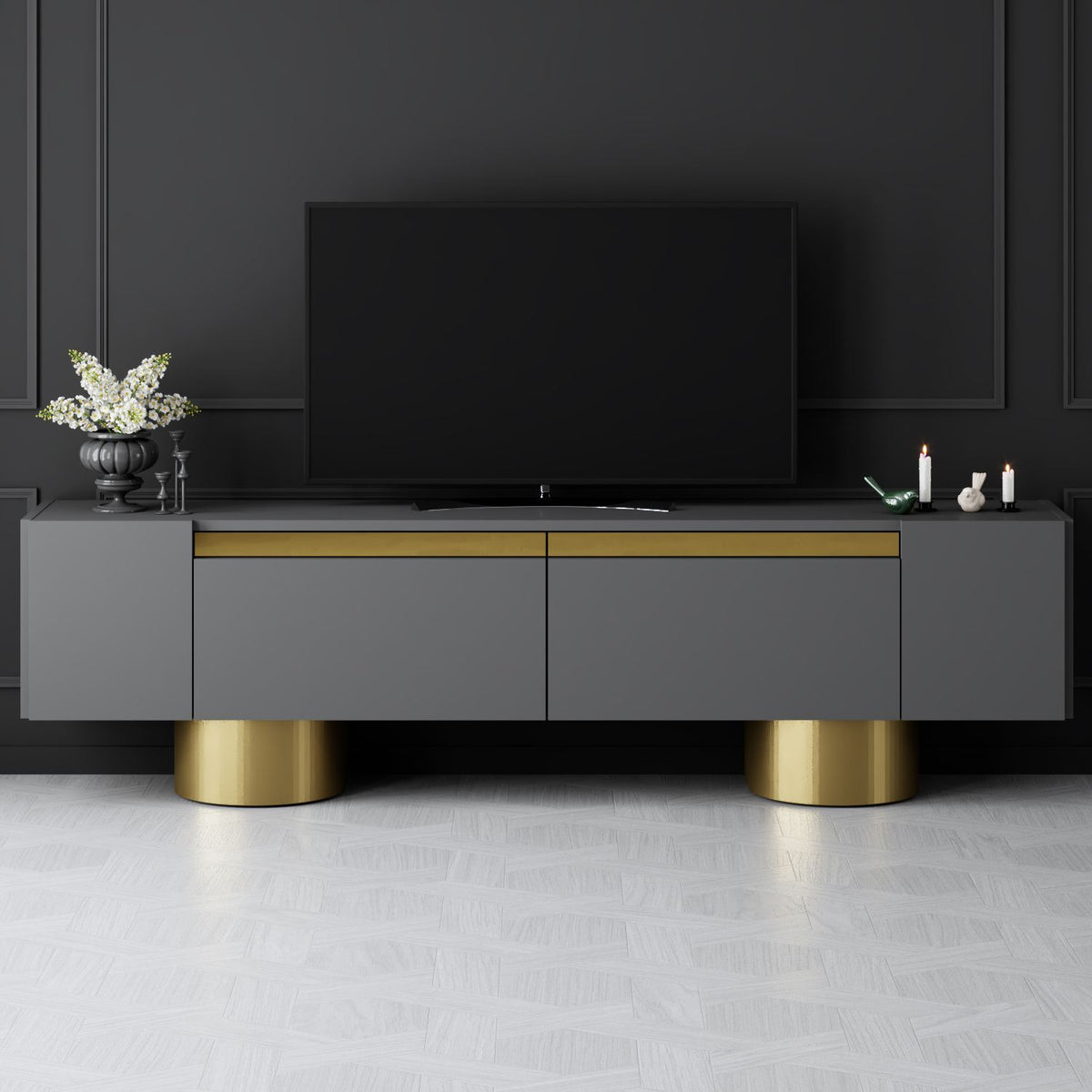 TV Furniture - TV Furniture Anthracite Bohem 180x50x30 - Golden Frame - Dimehouse