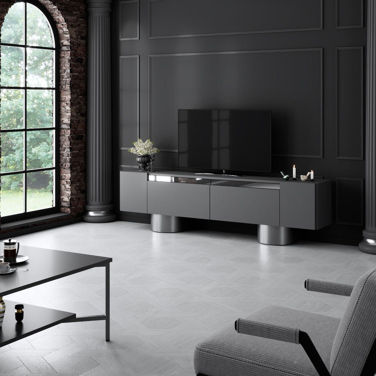 TV Furniture - TV Furniture Anthracite Bohem 180x50x30 - Silver Frame - Dimehouse