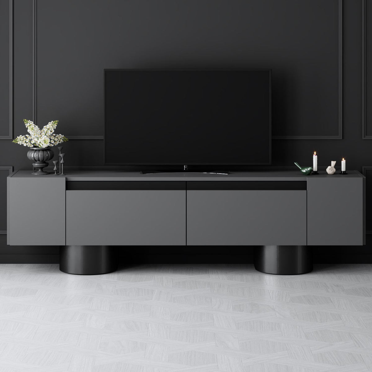 TV Furniture - TV Furniture Anthracite Bohem 180x50x30 - Black Frame - Dimehouse