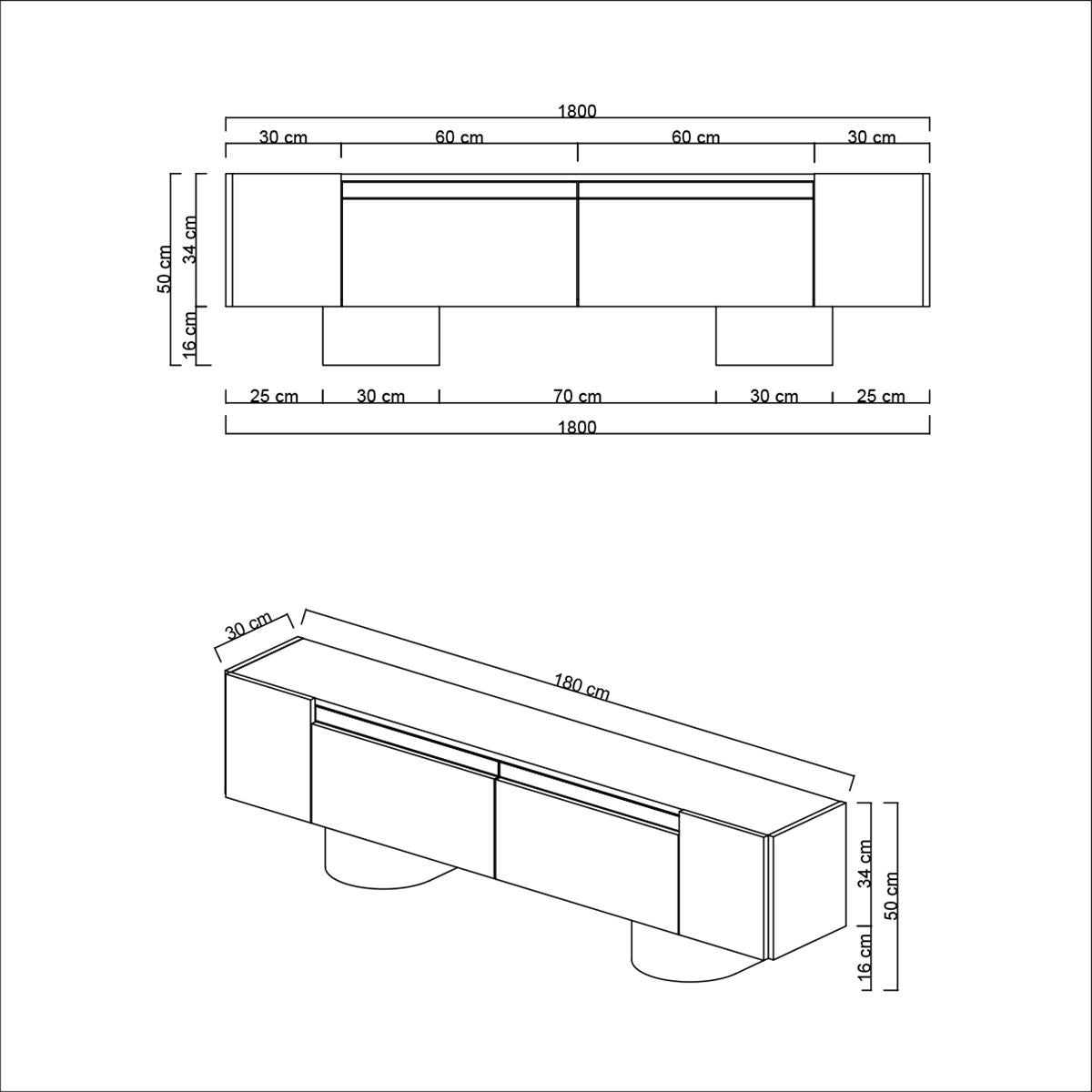 TV Furniture - TV Furniture White Bohem 180x50x30 - Black Frame - Dimehouse