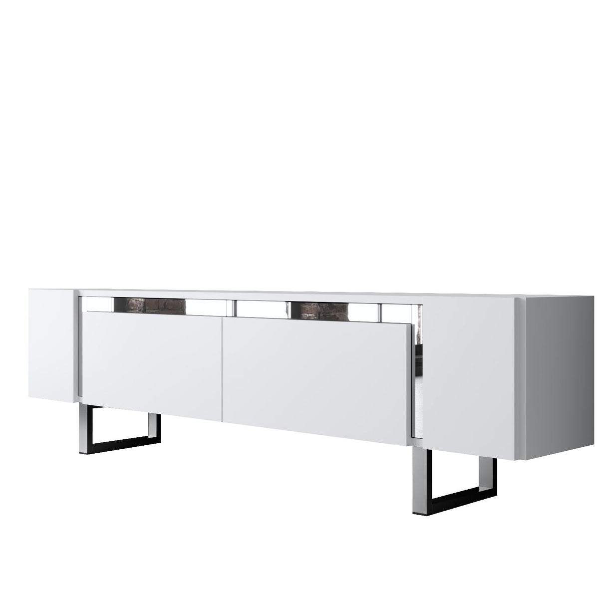 TV Furniture - TV Furniture White Yildiz 180x50x30 - Silver Frame - Dimehouse