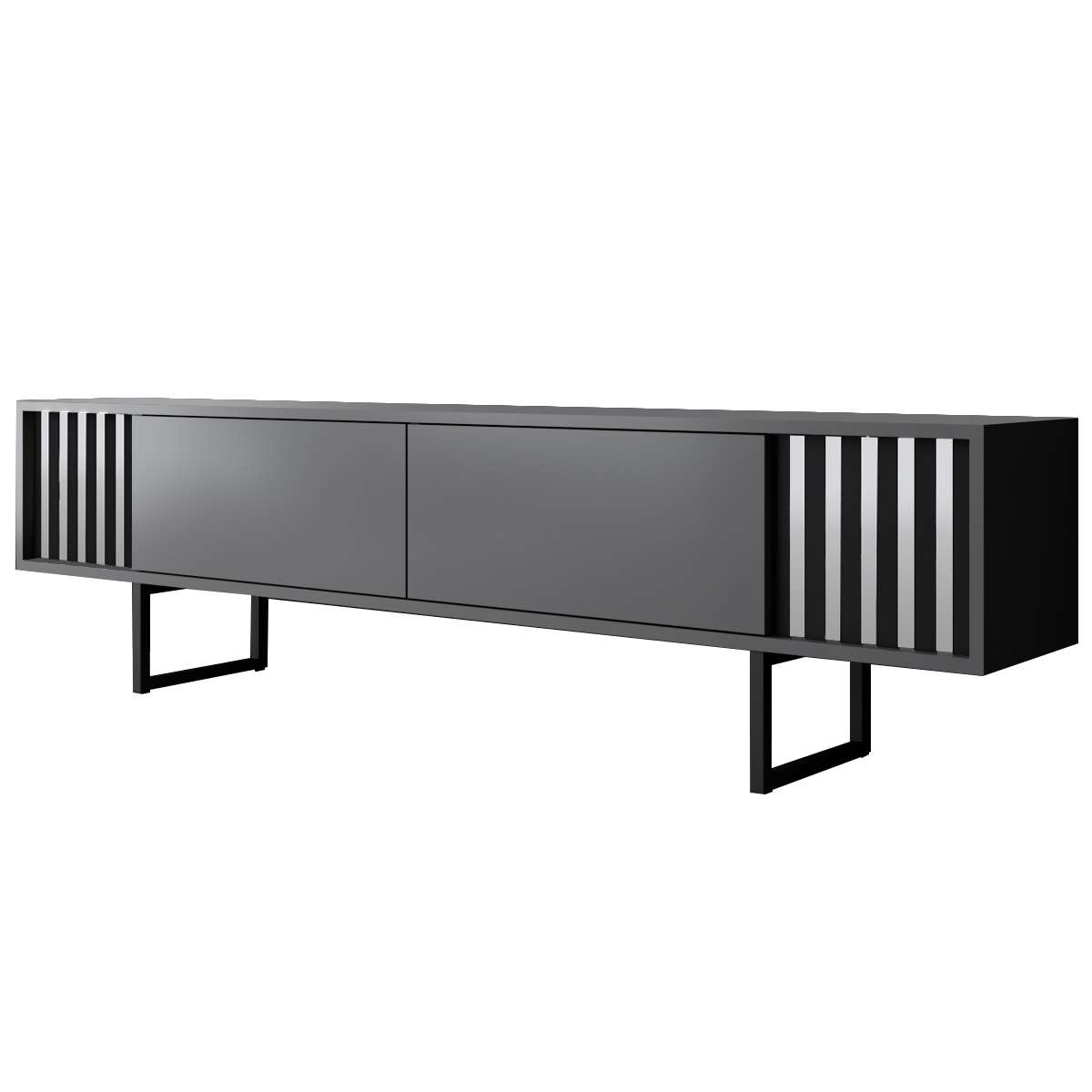 TV Furniture - TV Furniture Anthracite Chrome Line 180x48x30 - Black Frame - Dimehouse