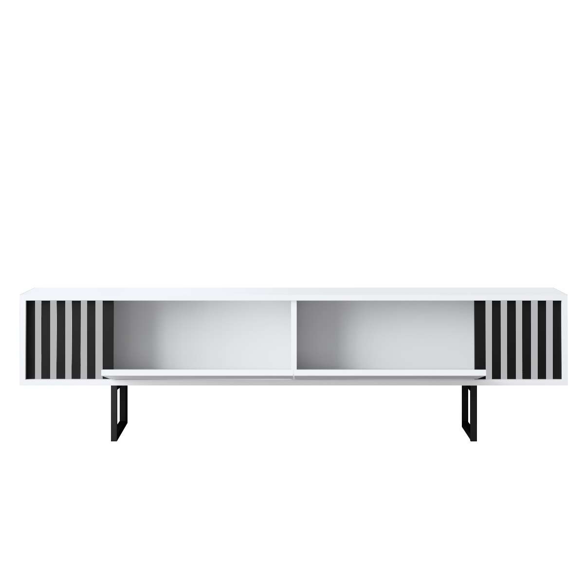 TV Furniture - TV Furniture White Chrome Line 180x48x30 - Black Frame - Dimehouse