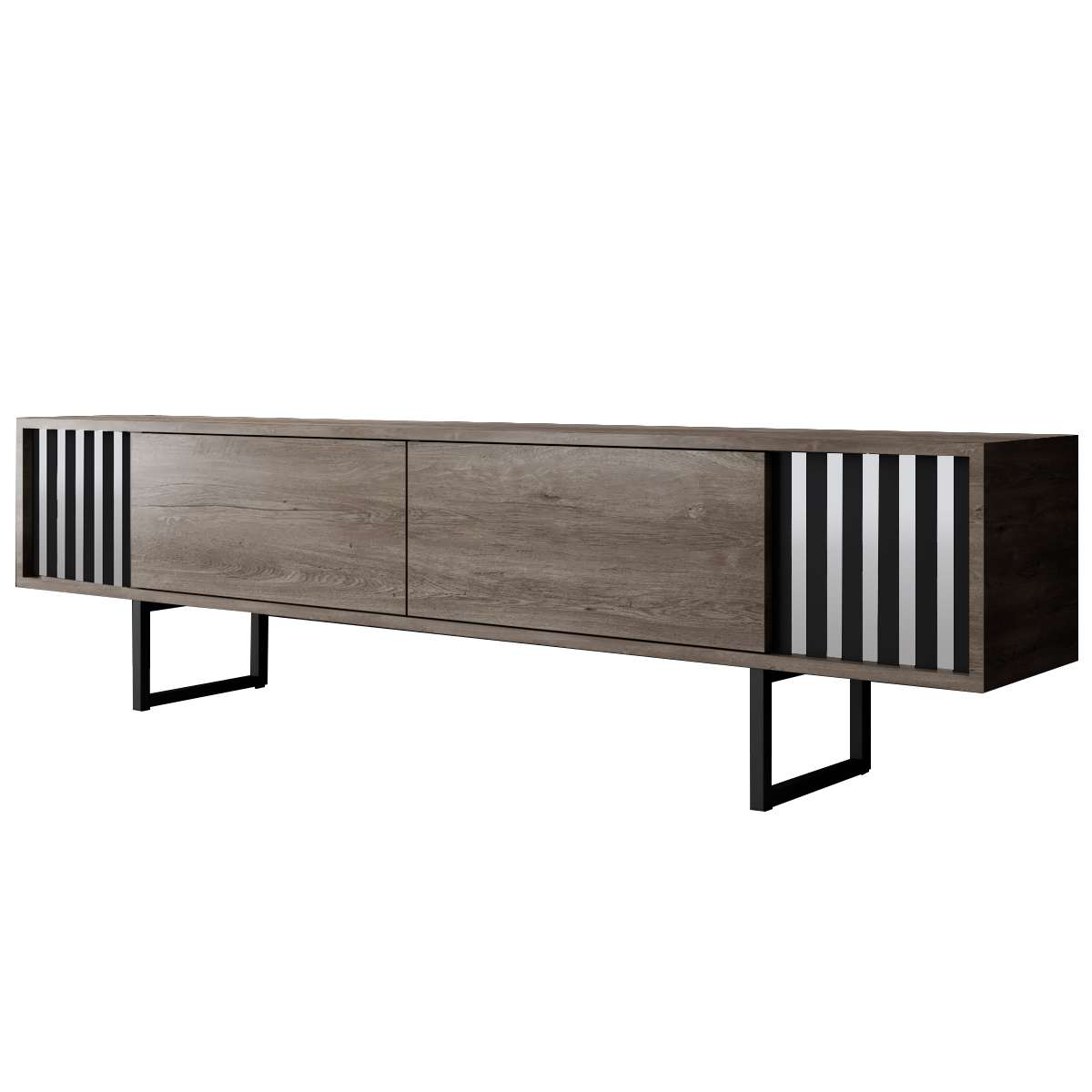 TV Furniture - TV Furniture Walnut Chrome Line 180x48x30 - Black Frame - Dimehouse