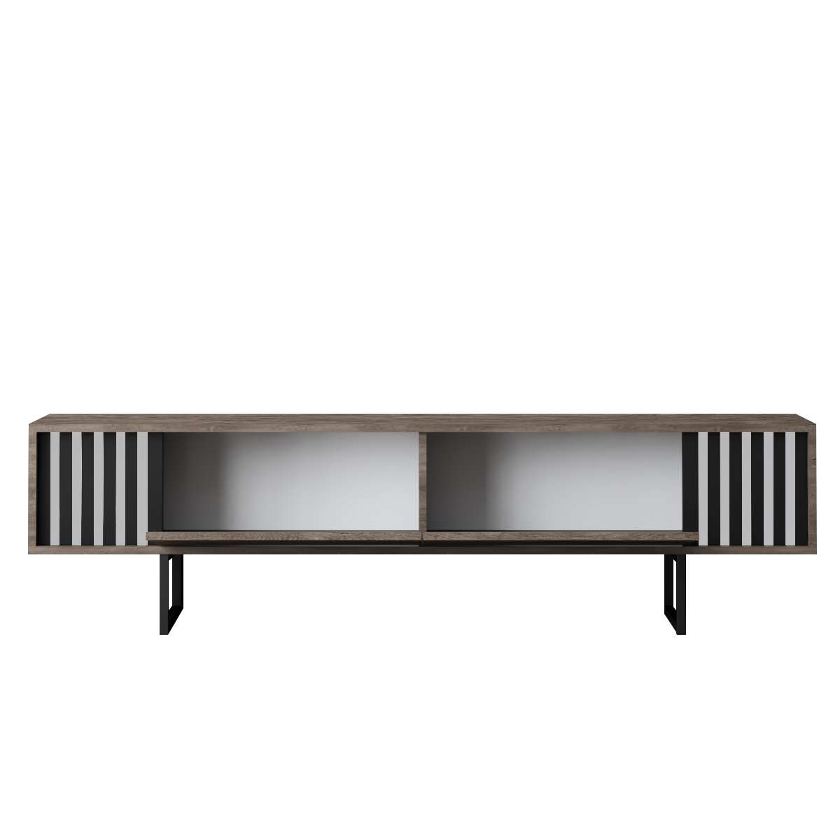 TV Furniture - TV Furniture Walnut Chrome Line 180x48x30 - Black Frame - Dimehouse