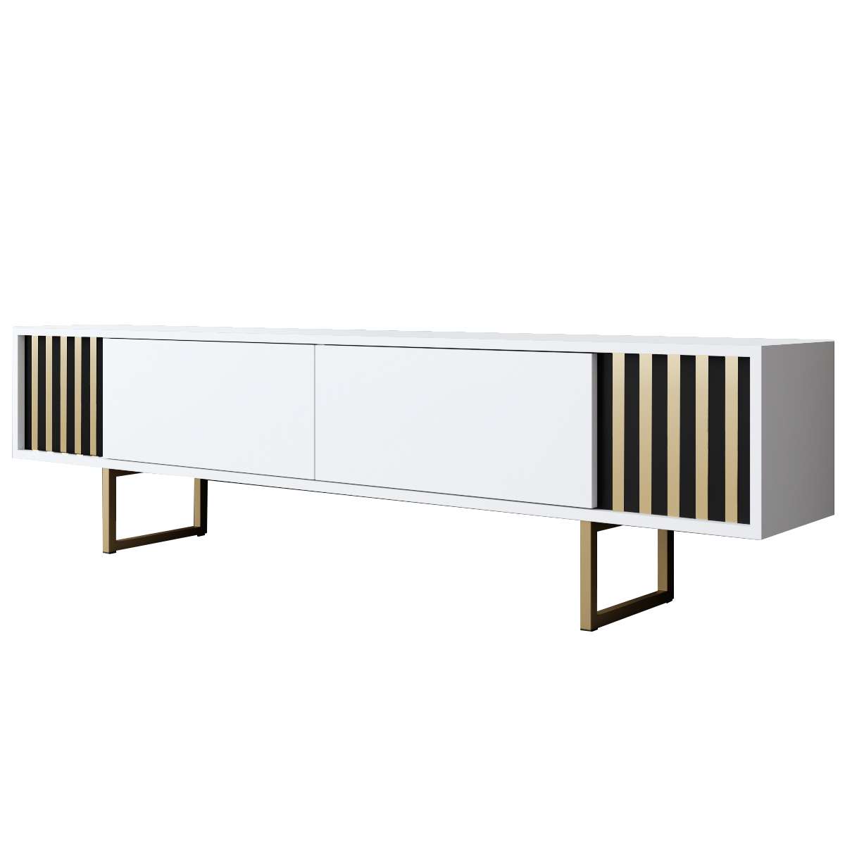 TV Furniture - TV Furniture White Gold Line 180x48x30 - Golden Frame - Dimehouse
