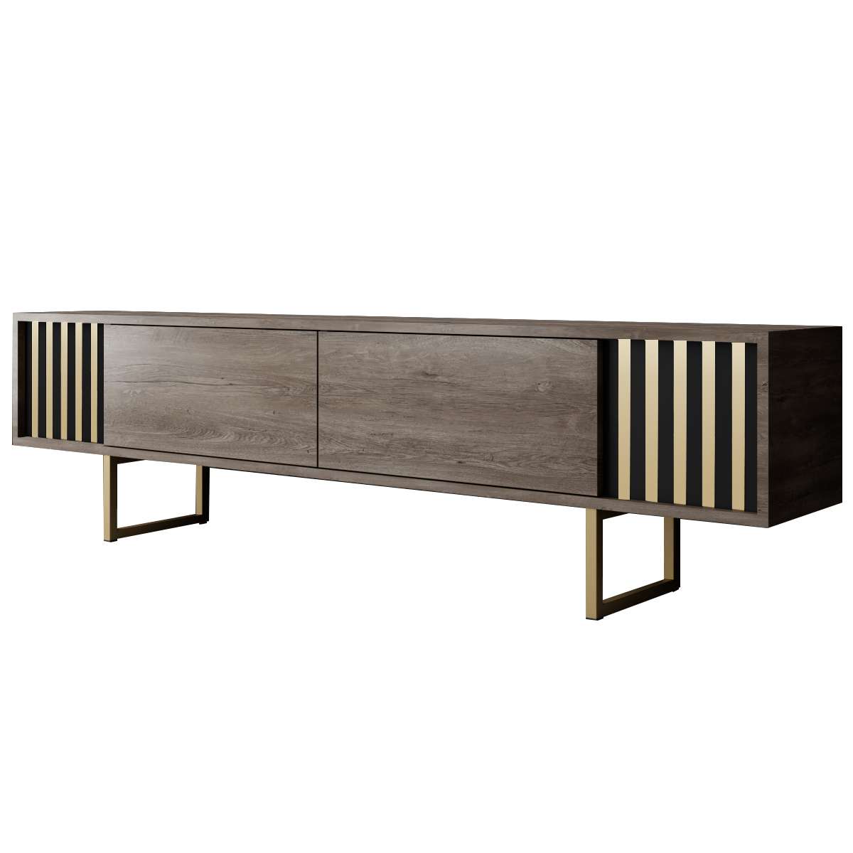 TV Furniture - TV Furniture Walnut Gold Line 180x48x30 - Golden Frame - Dimehouse
