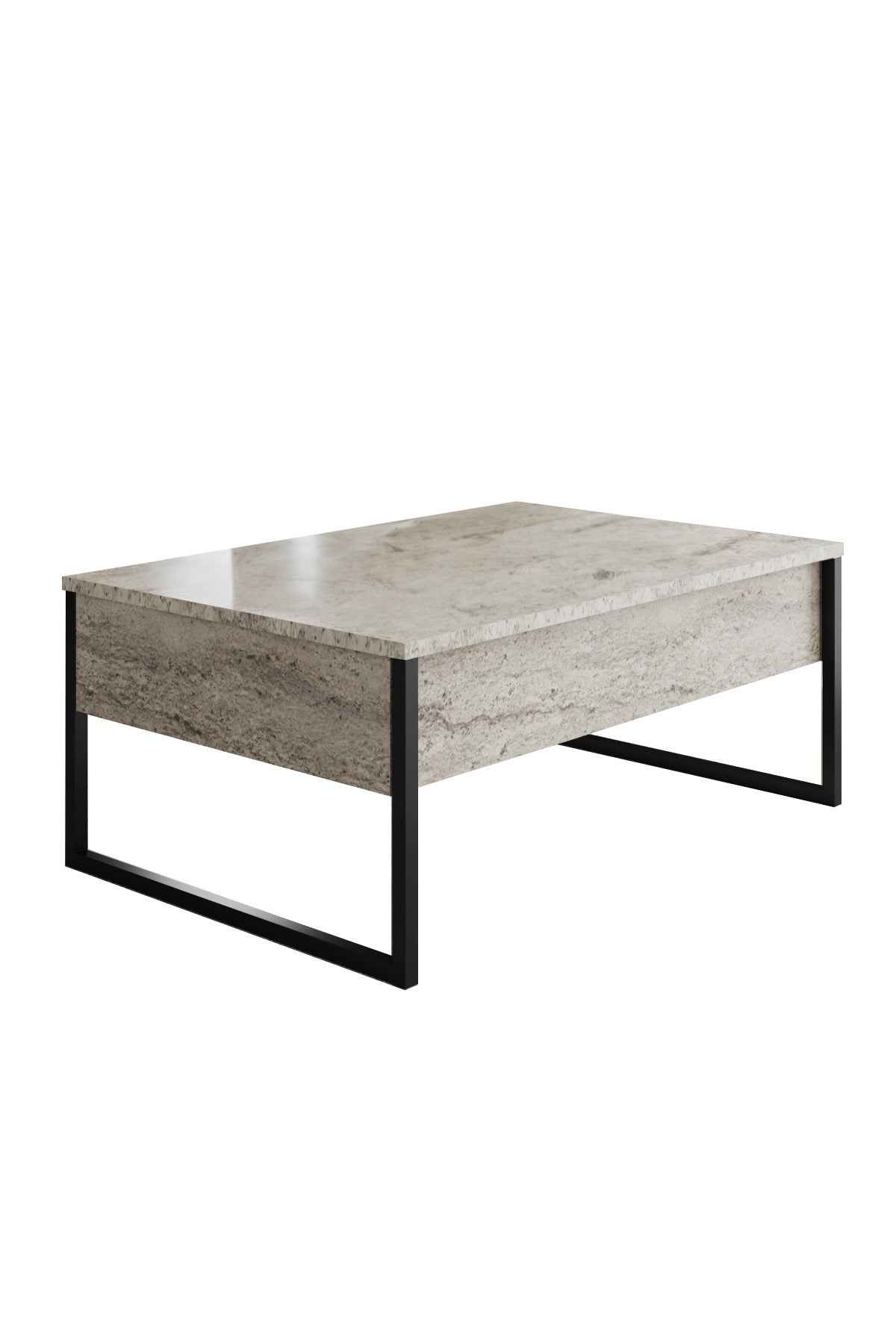 Coffee tables - Rectangular Coffee Table Travertine Luxury 90x60 - Black Frame - Dimehouse