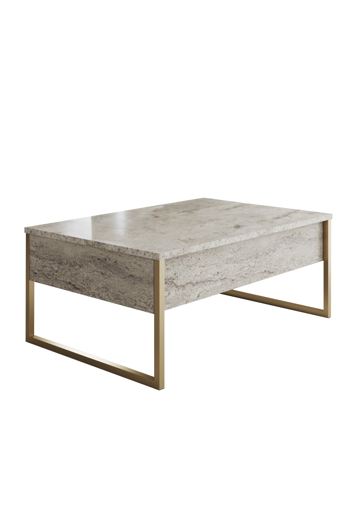 Coffee tables - Rectangular Coffee Table Travertine Luxury 90x60 - Golden Frame - Dimehouse