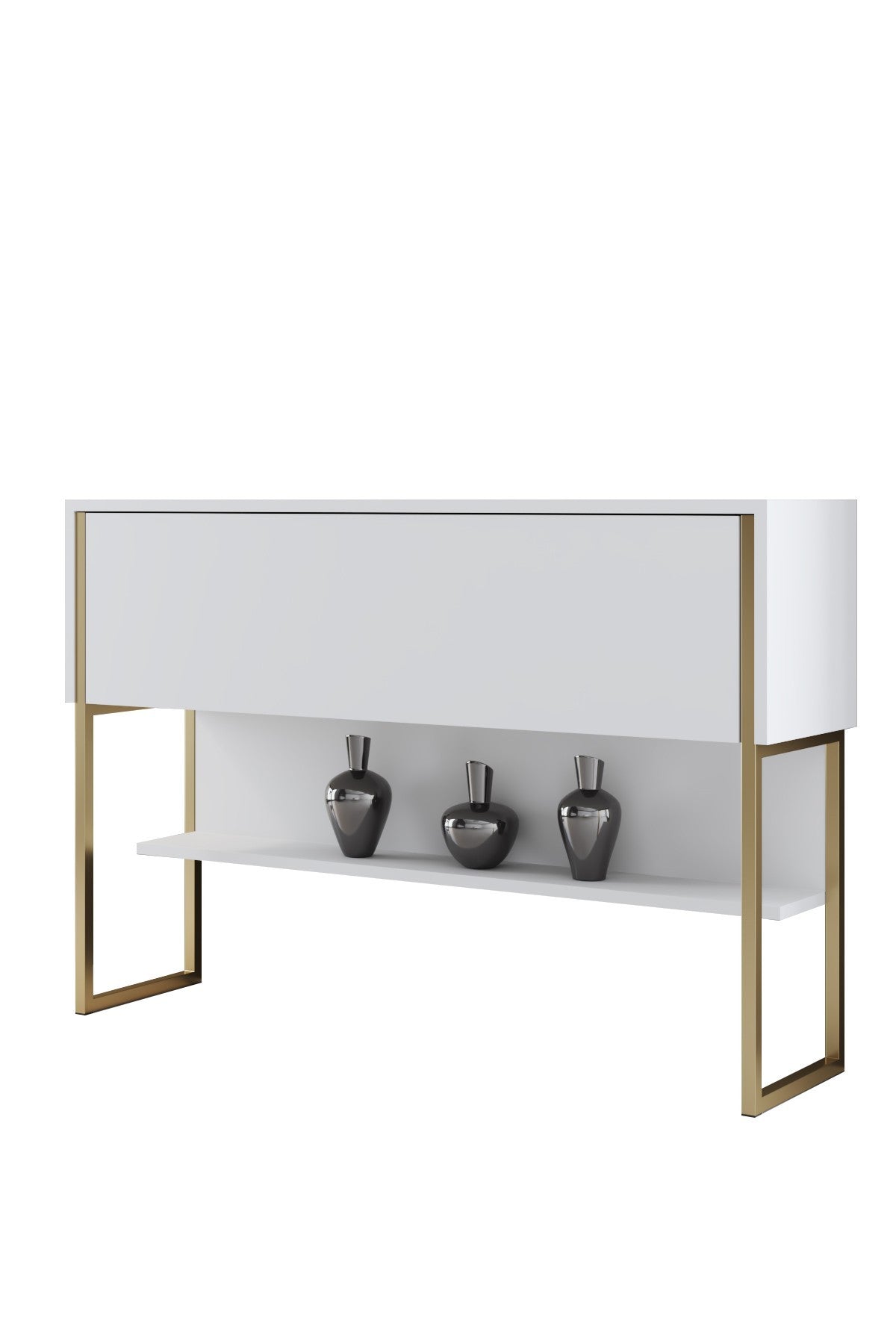 Sideboards - Modern Sideboard White Luxury 120x80x30 - Golden Frame - One Compartment - Dimehouse