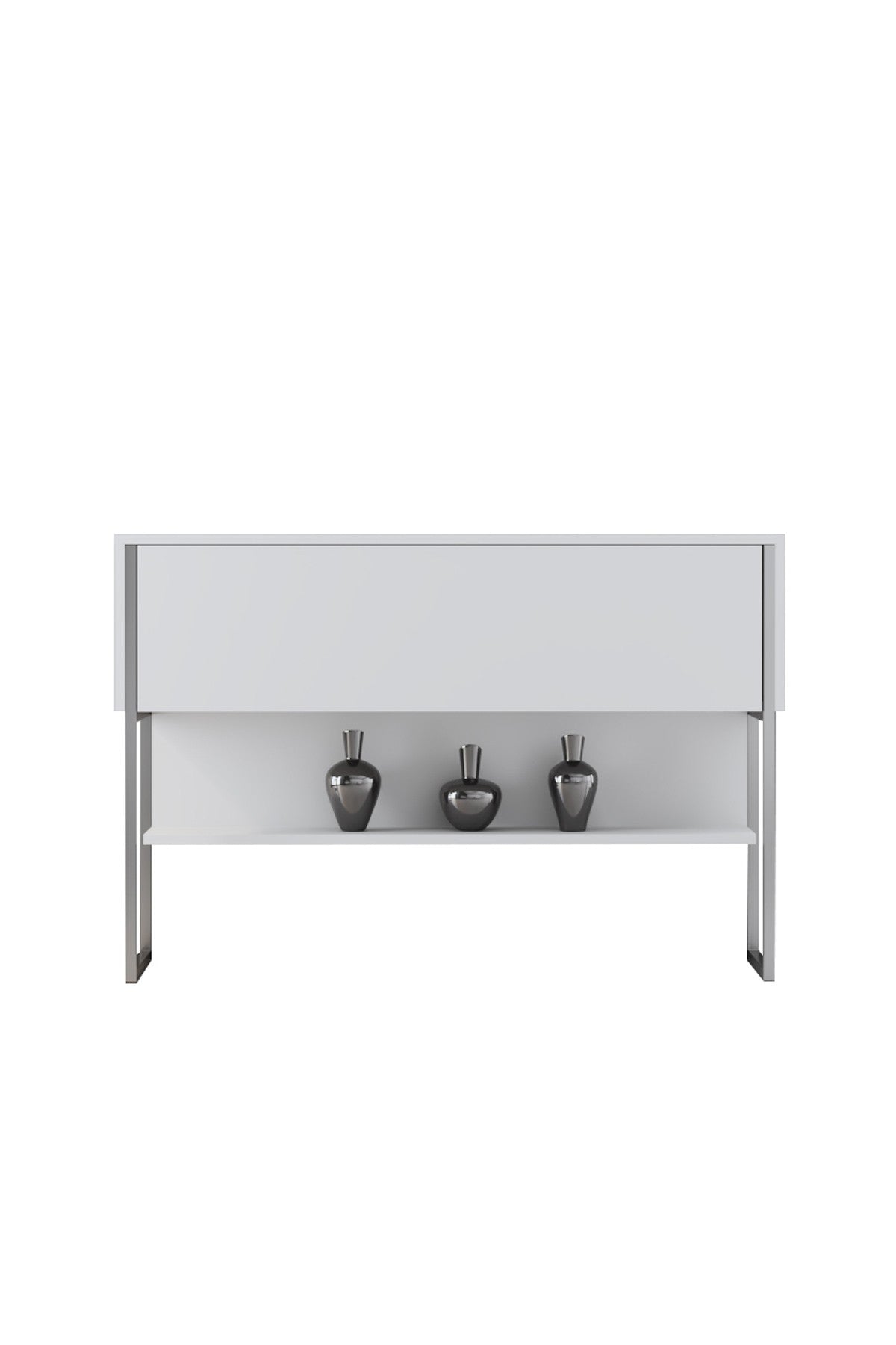 Sideboards - Modern Sideboard White Luxury 120x80x30 - Silver Frame - One Compartment - Dimehouse