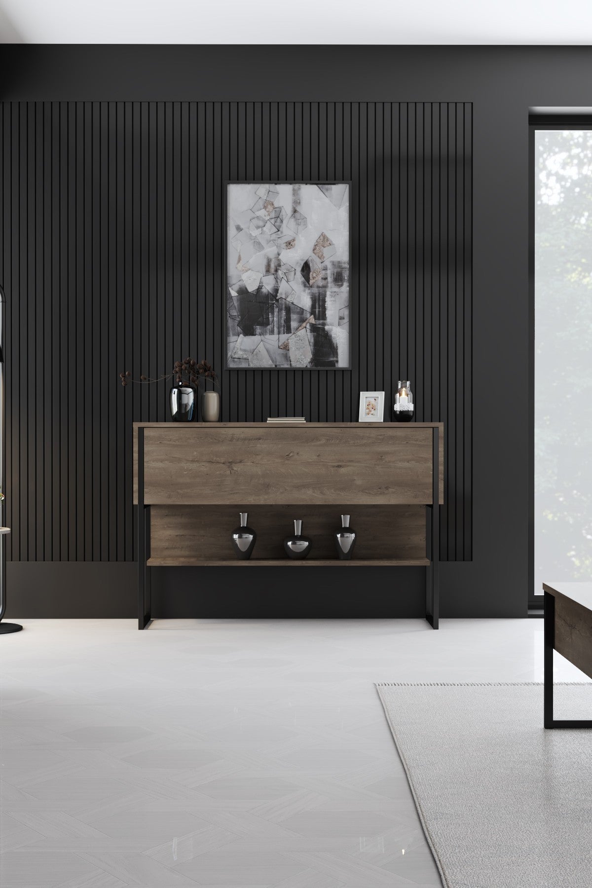 Sideboards - Modern Sideboard Walnut Luxury 120x80x30 - Black Frame - One Compartment - Dimehouse