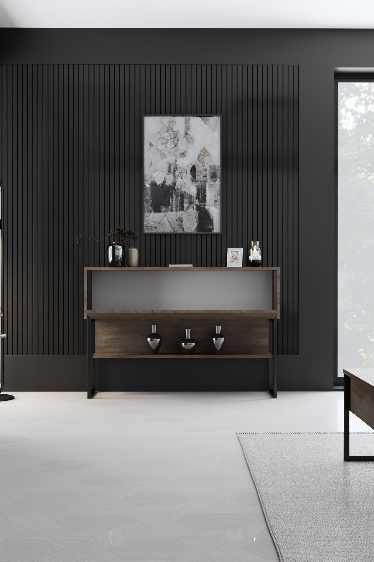 Sideboards - Modern Sideboard Walnut Luxury 120x80x30 - Black Frame - One Compartment - Dimehouse